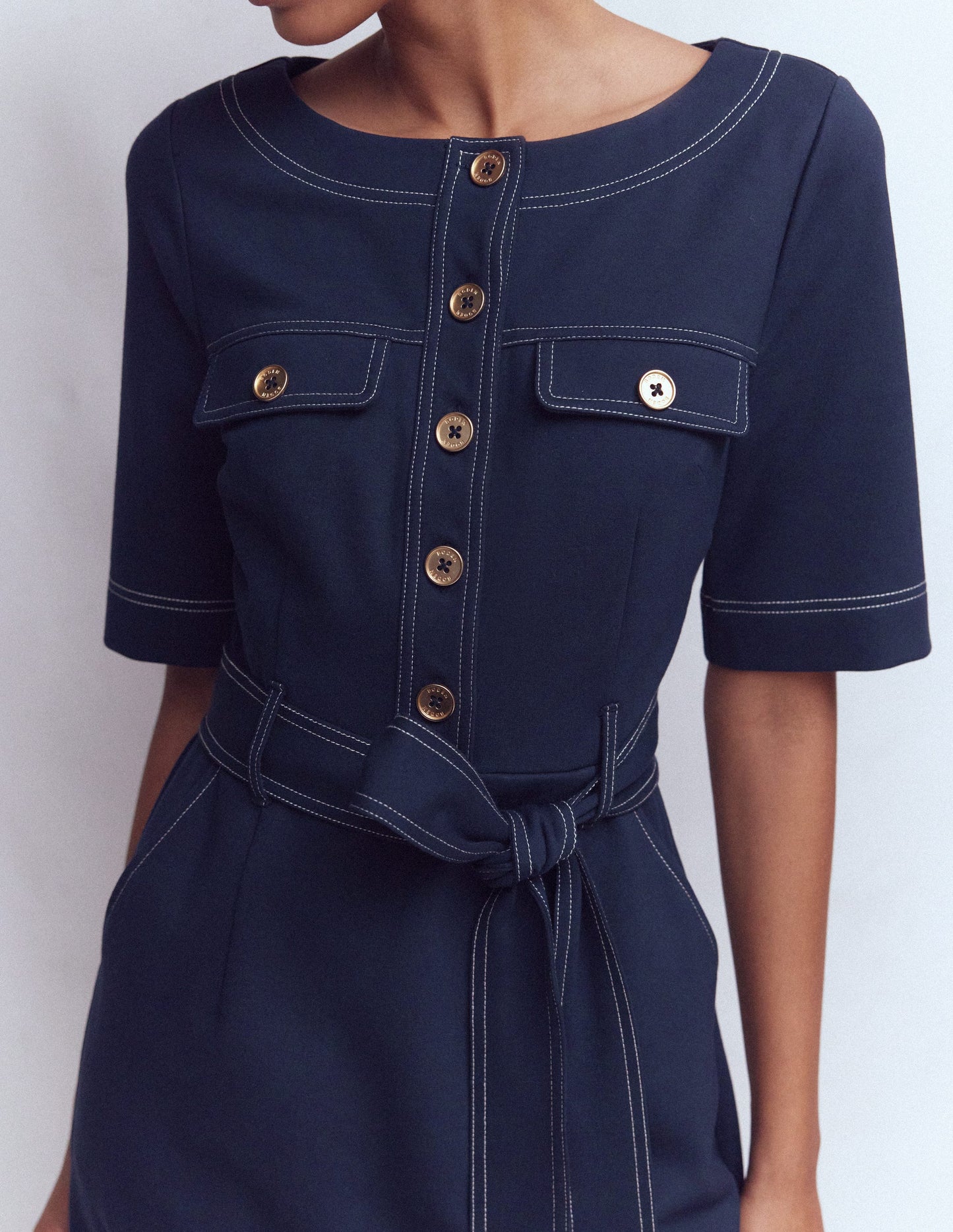 Bria Ponte Shift Dress-Navy