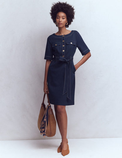 Bria Ponte Shift Dress-Navy-4