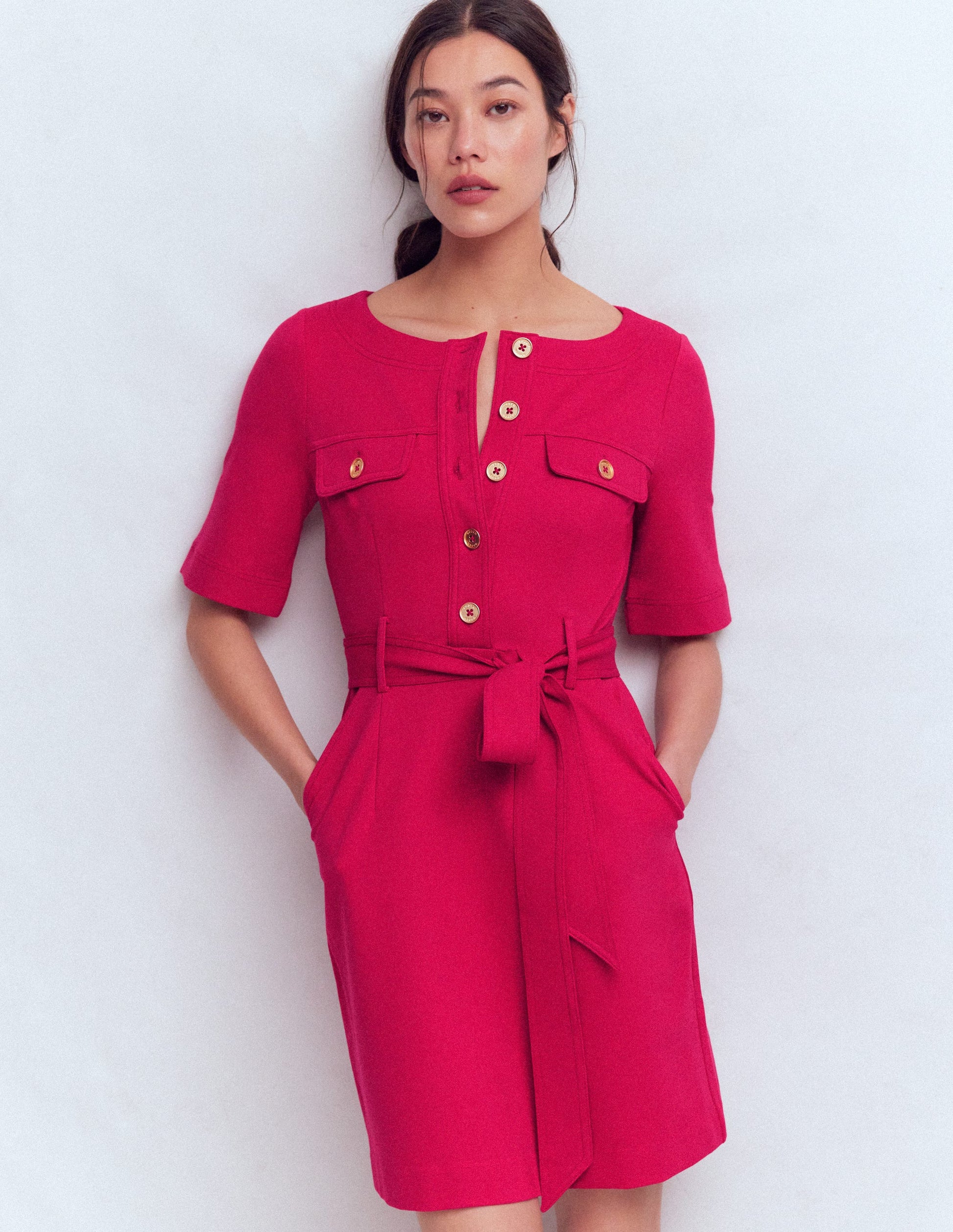 Bria Ponte Shift Dress-Pomegranate-1