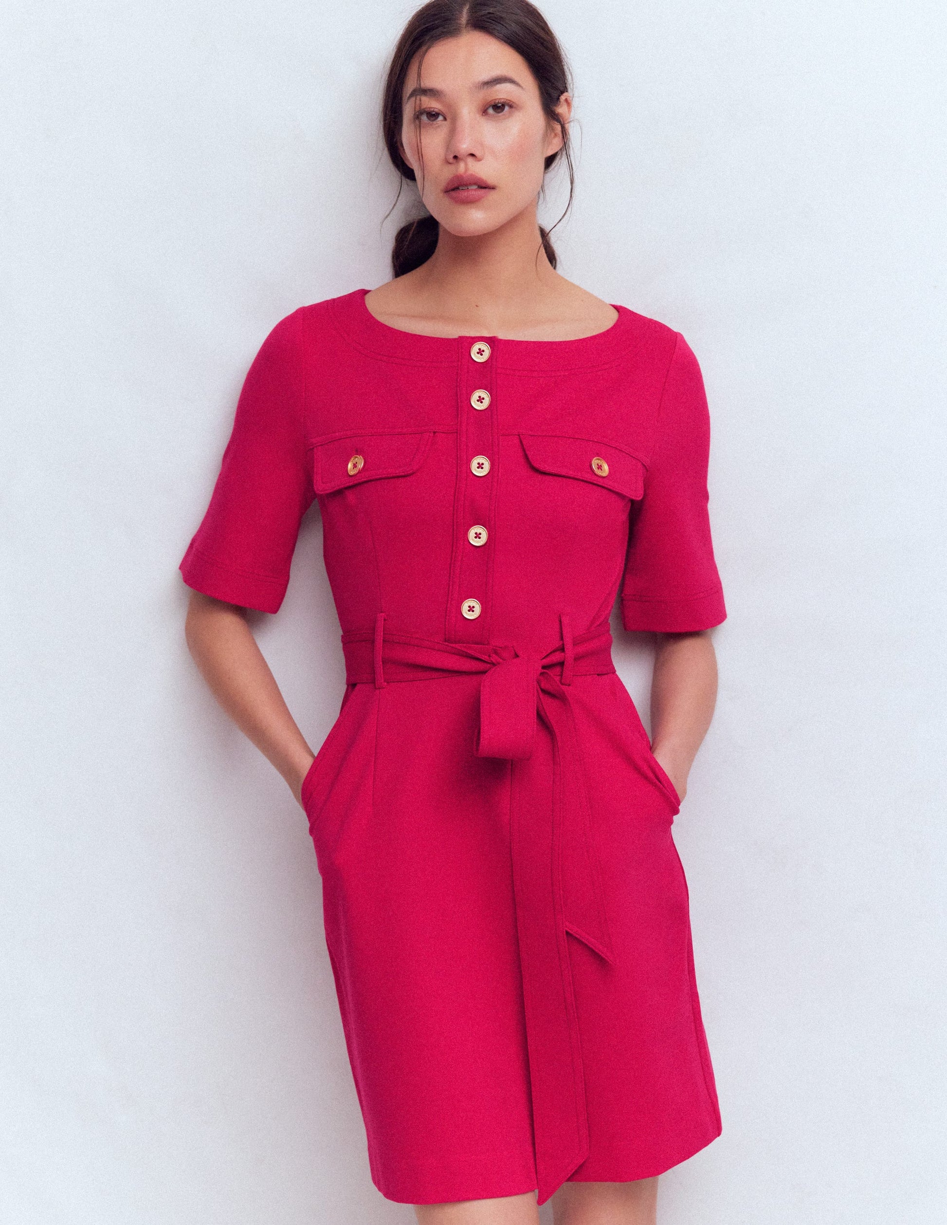 Bria Ponte Shift Dress-Pomegranate-1