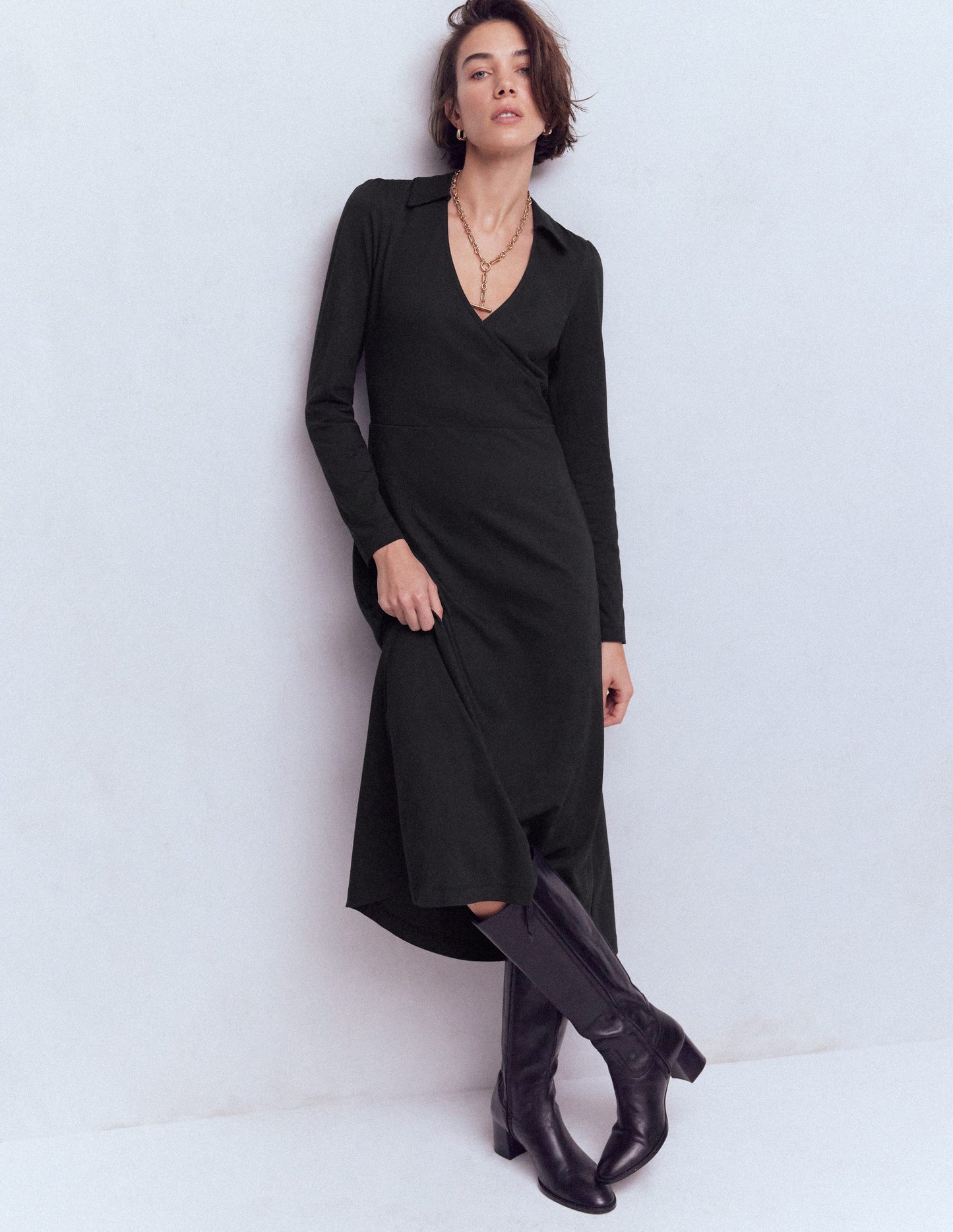 Carla Jersey Wrap Dress-Black