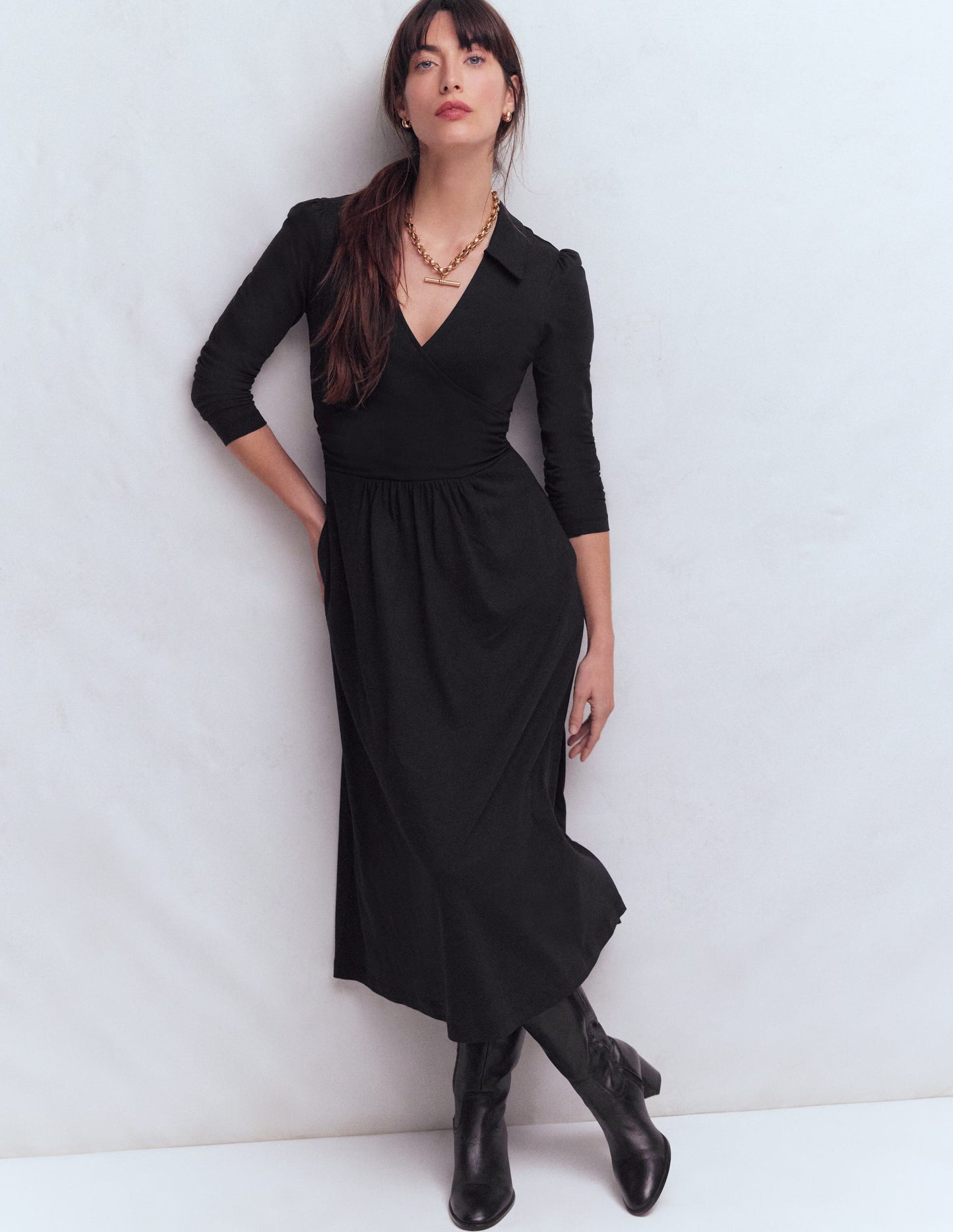 Carla Jersey Wrap Dress-Black