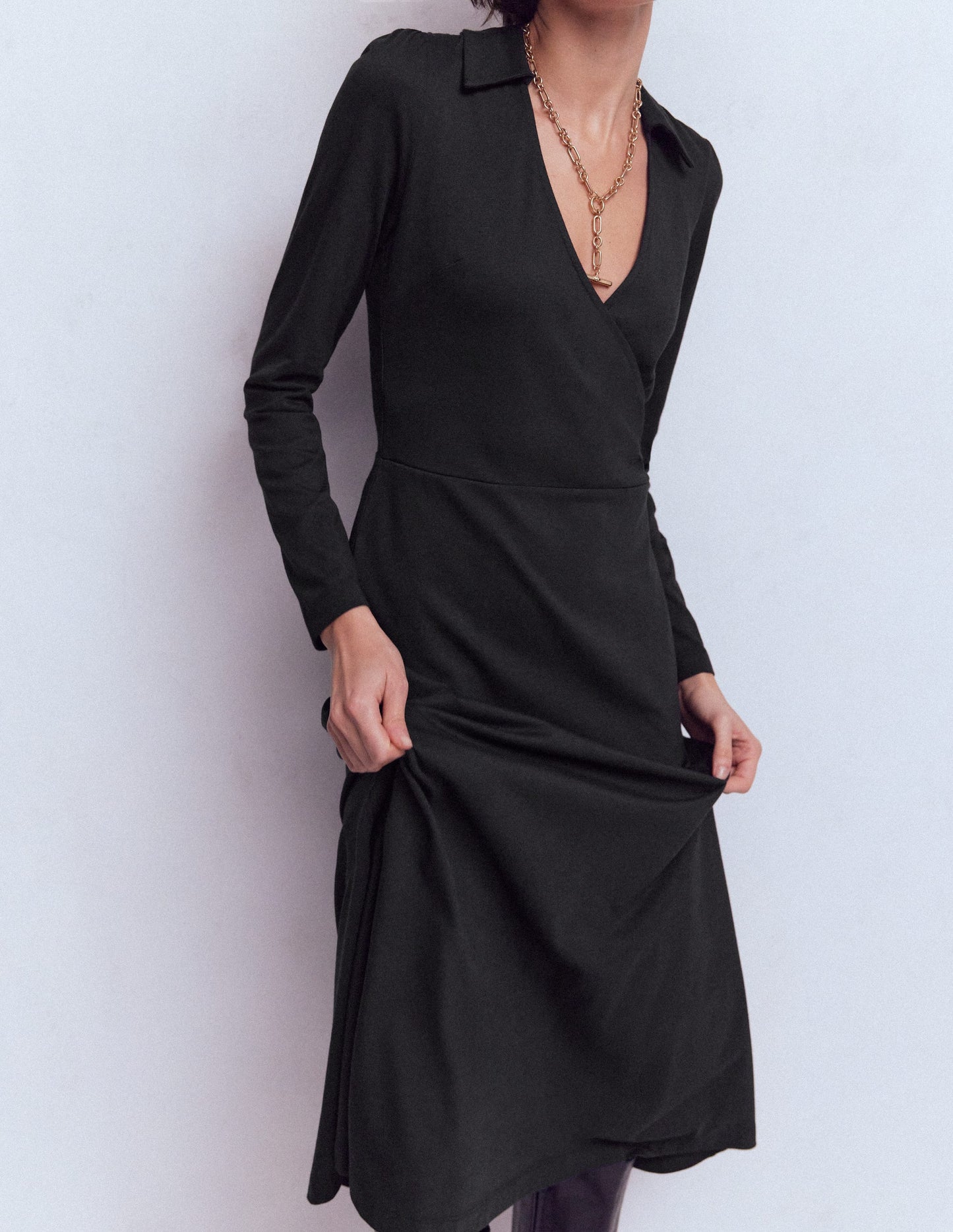 Carla Jersey Wrap Dress-Black