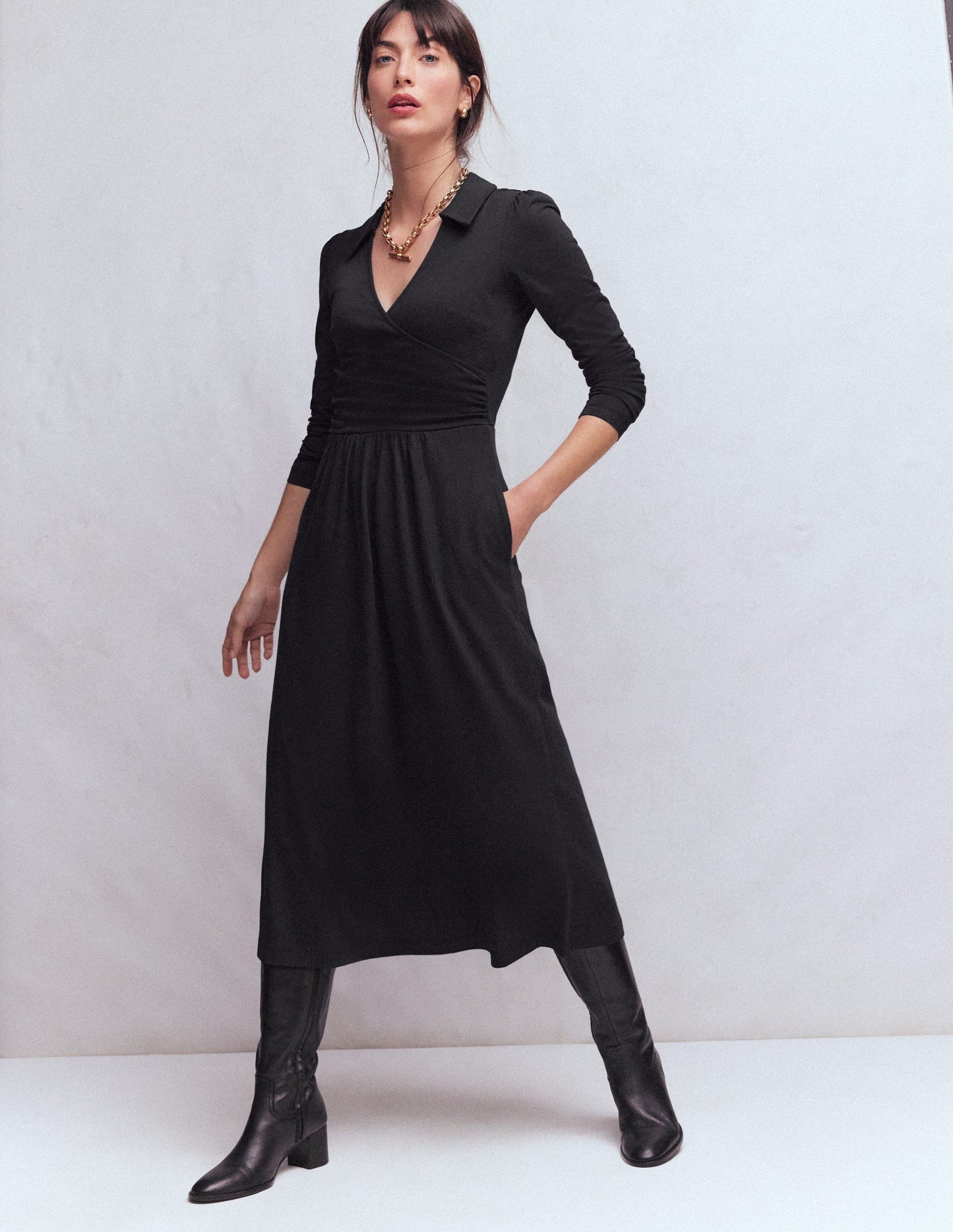 Carla Jersey Wrap Dress-Black