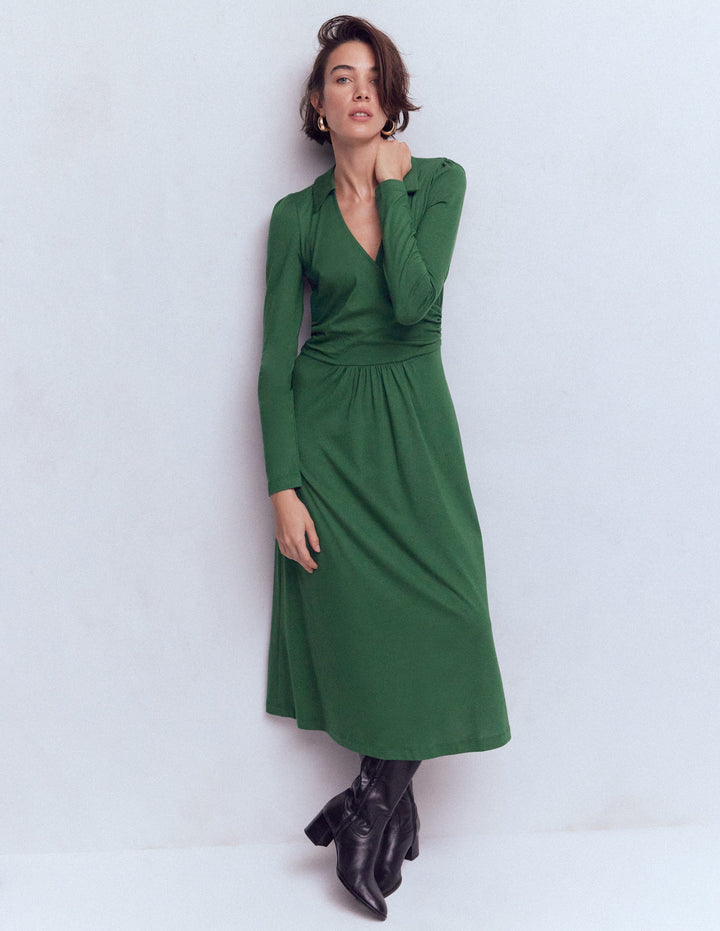 Carla Jersey Wrap Dress-Hunter Green