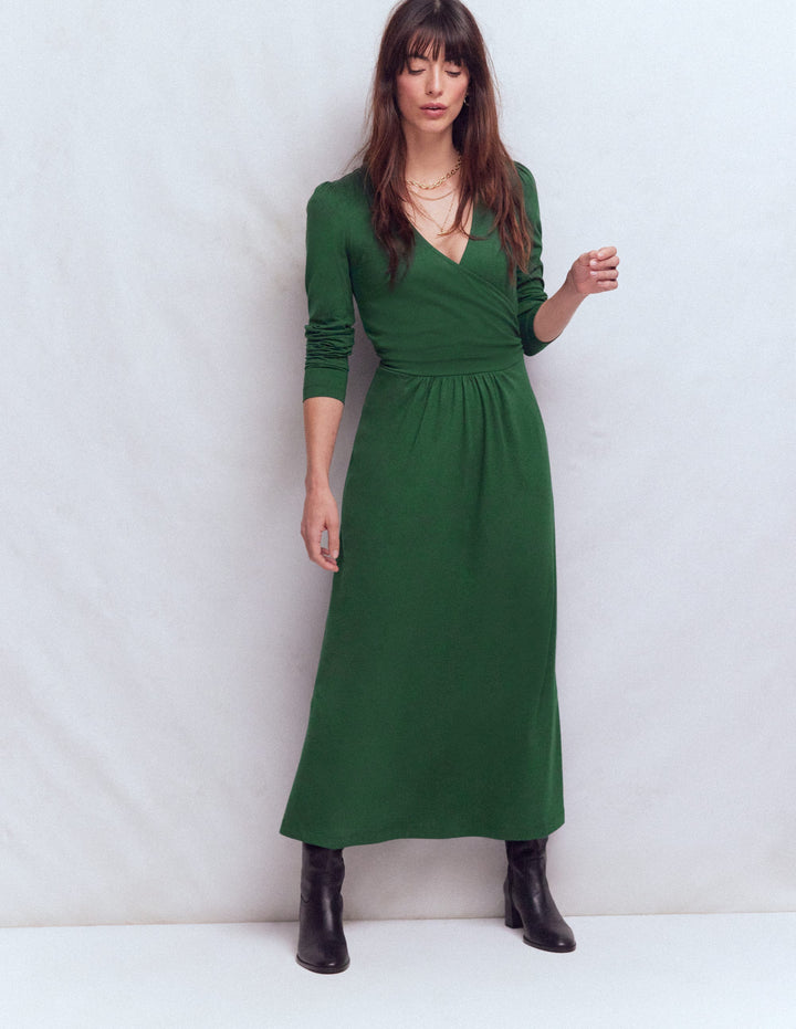 Carla Jersey Wrap Dress-Hunter Green
