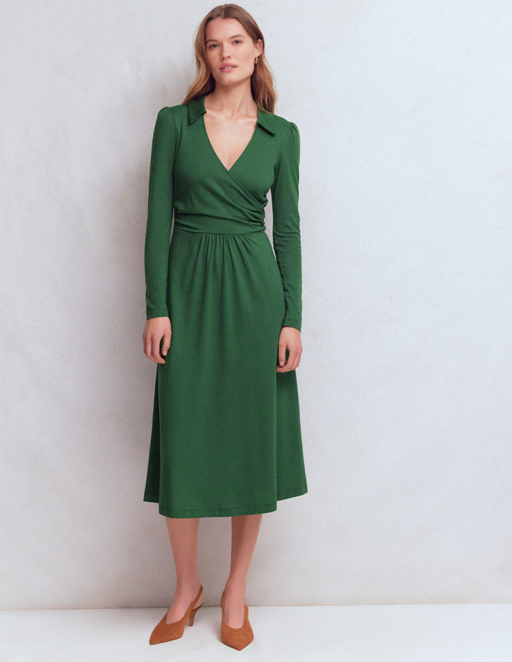 Carla Jersey Wrap Dress-Hunter Green