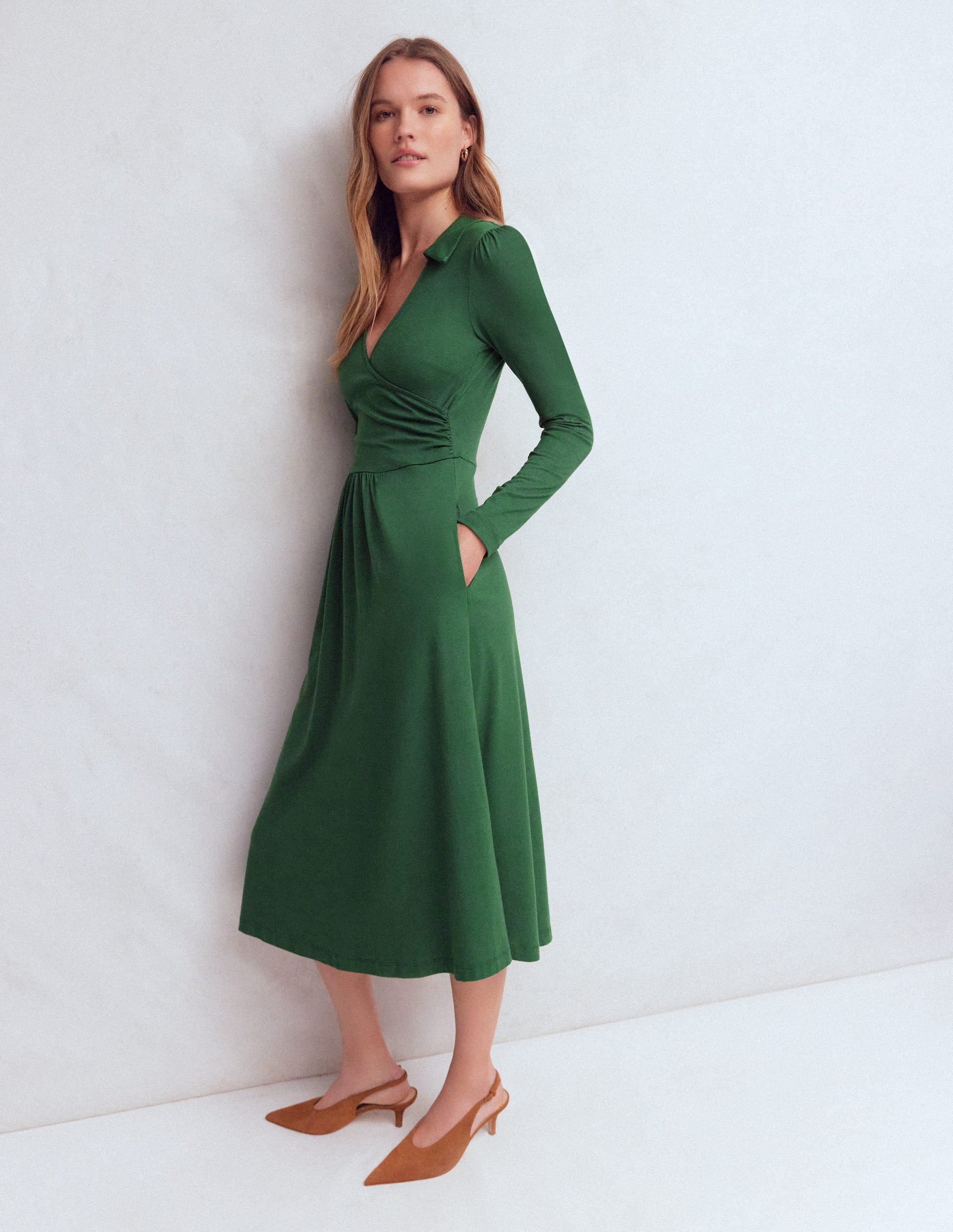 Carla Jersey Wrap Dress-Hunter Green-4