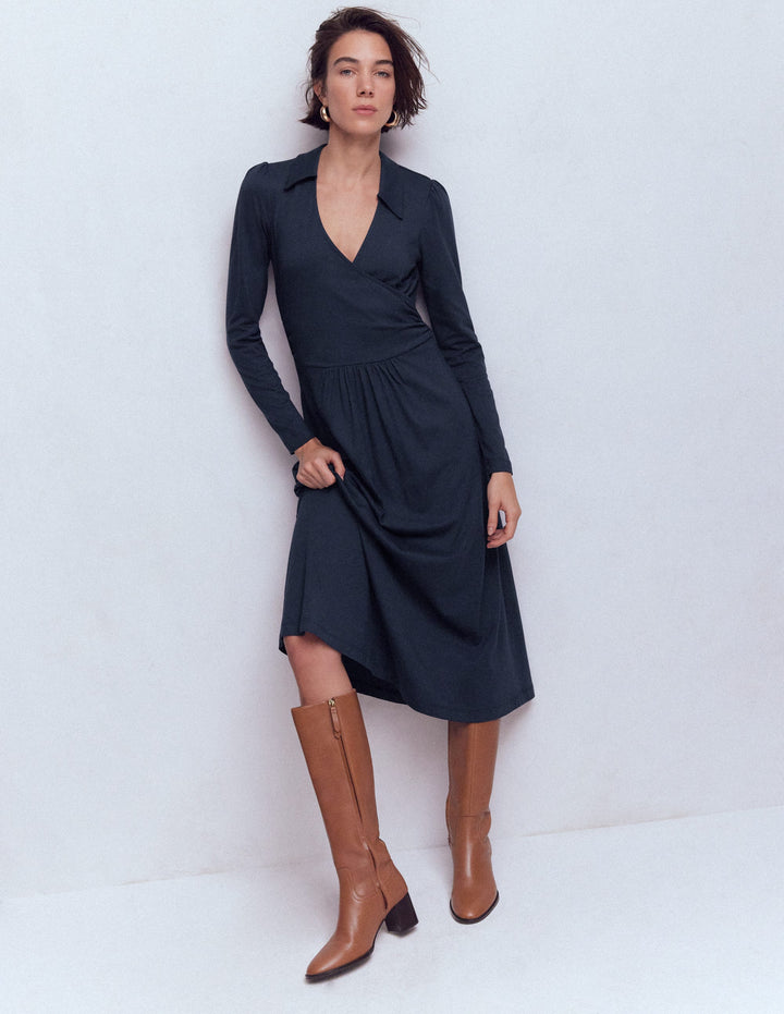 Carla Jersey Wrap Dress-Navy