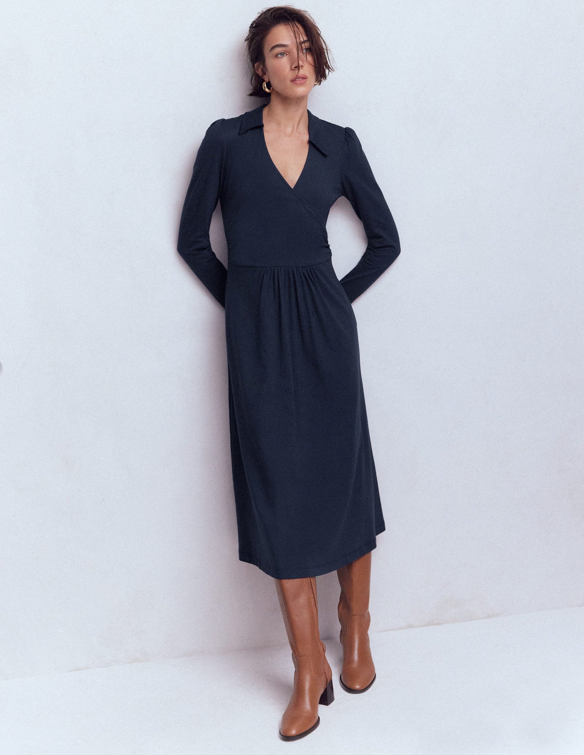 Carla Jersey Wrap Dress-Navy-1