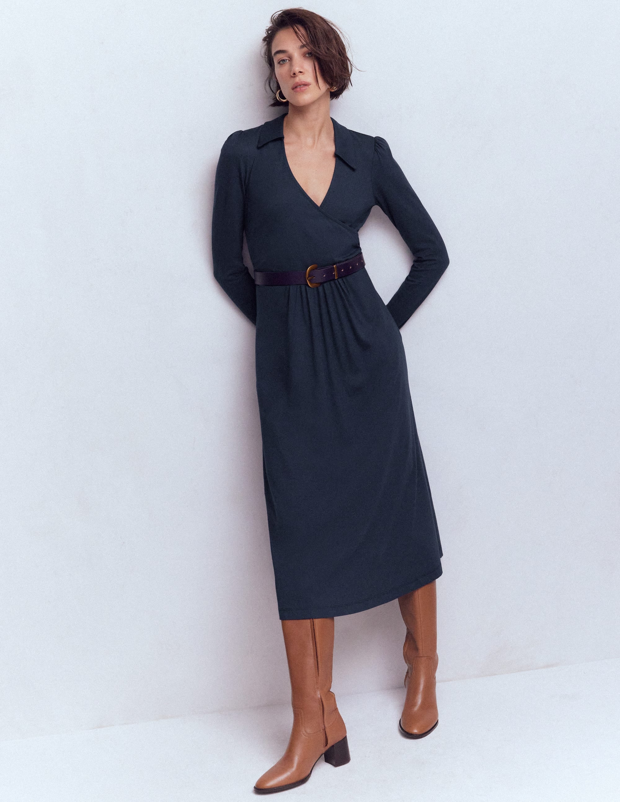Carla Jersey Wrap Dress-Navy - Image 4