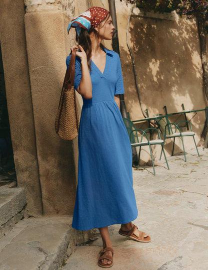 Aria Collared Jersey Dress-Tourmaline Blue-6