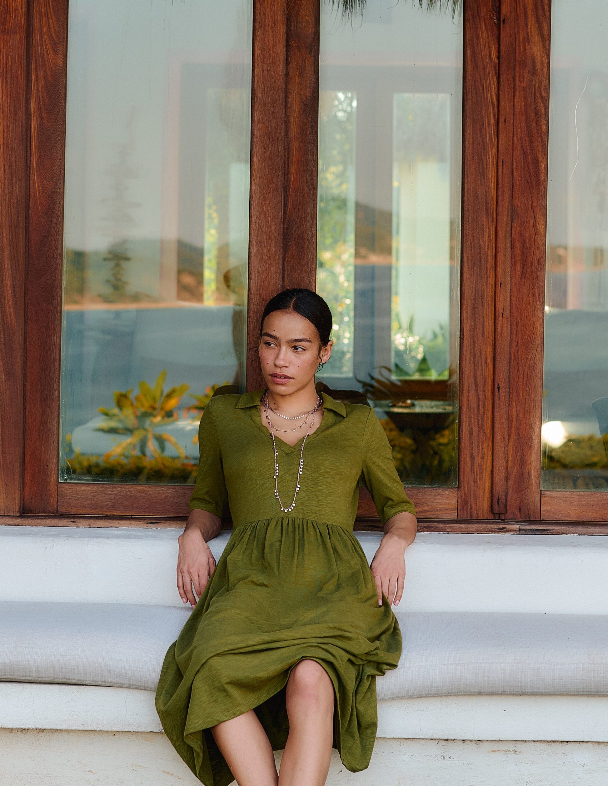 Aria Collared Jersey Dress-Promenade Green | Boden UK Aria Collared Jersey Dress-Promenade Green | Boden UK