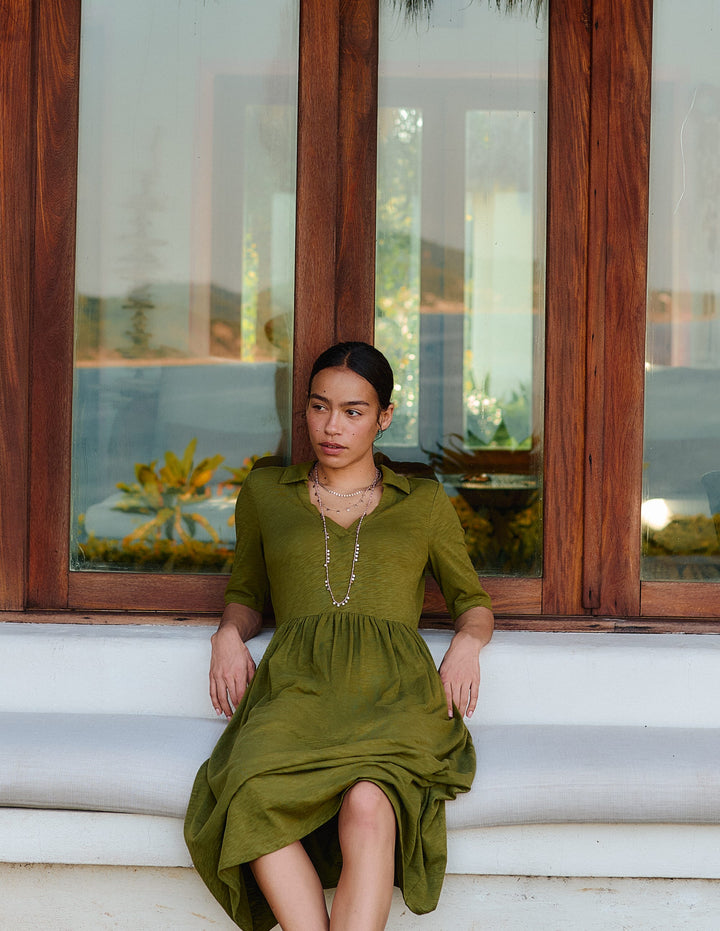 Aria Collared Jersey Dress-Promenade Green