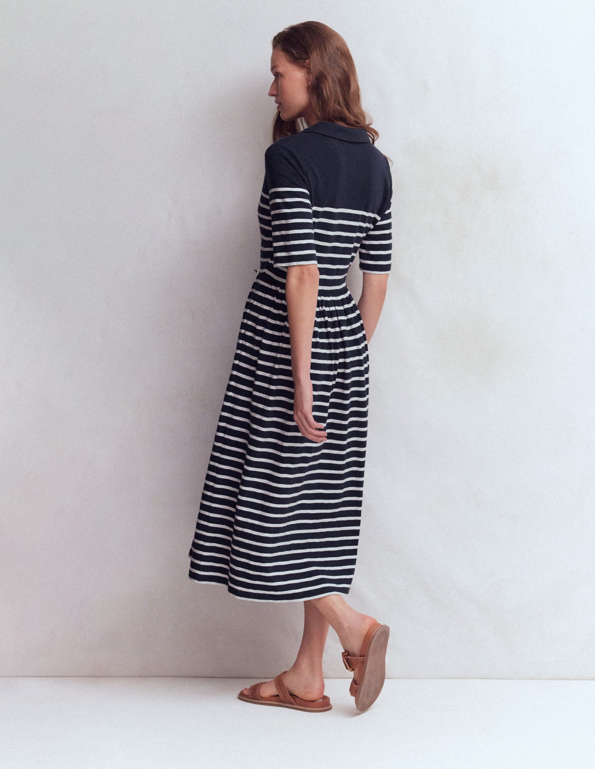 Aria Collared Jersey Dress-Navy, Ivory Stripe | Boden UK Aria Collared Jersey Dress-Navy, Ivory Stripe | Boden UK