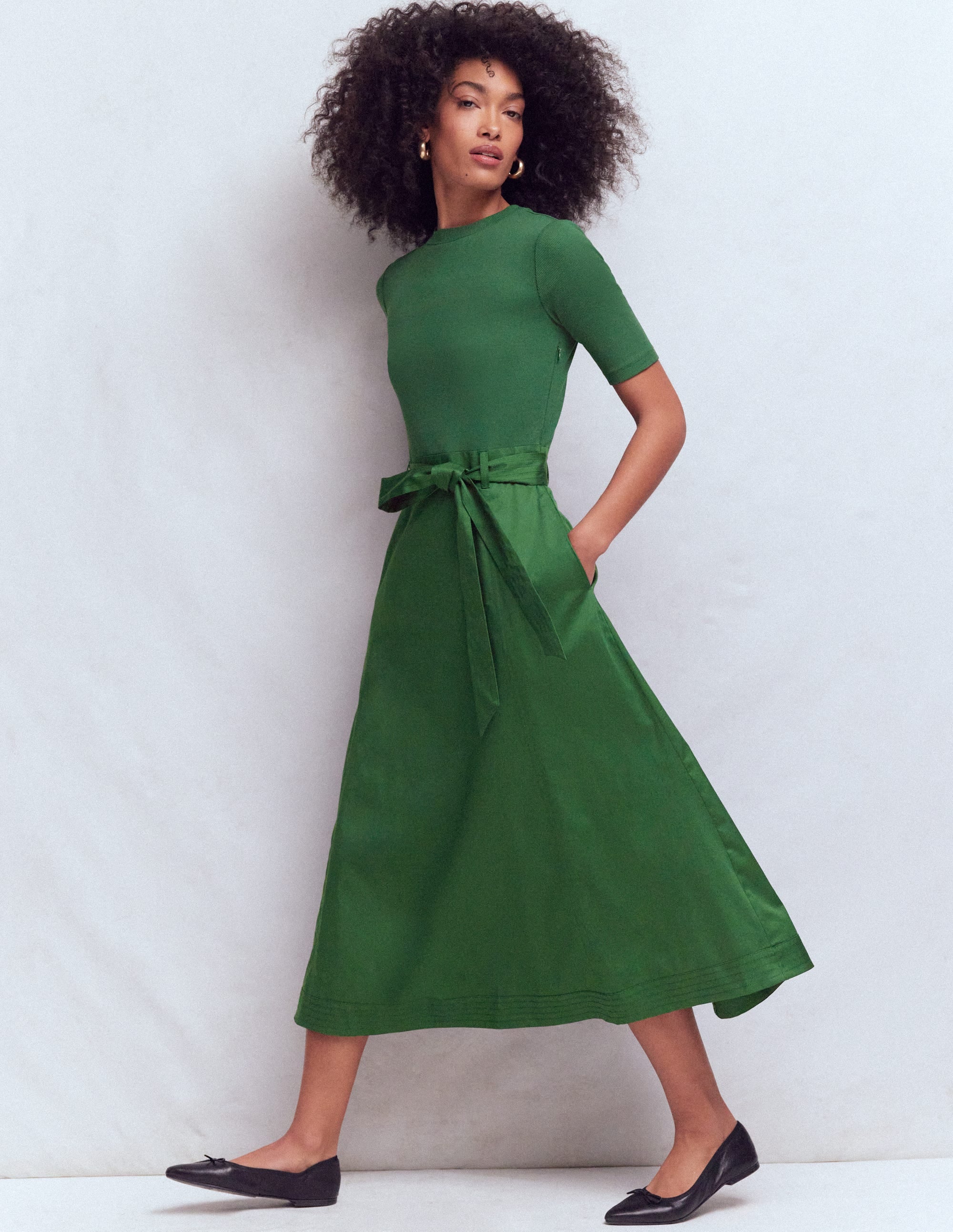 Crew Neck Mix Media Dress-Promenade Green - Image 1