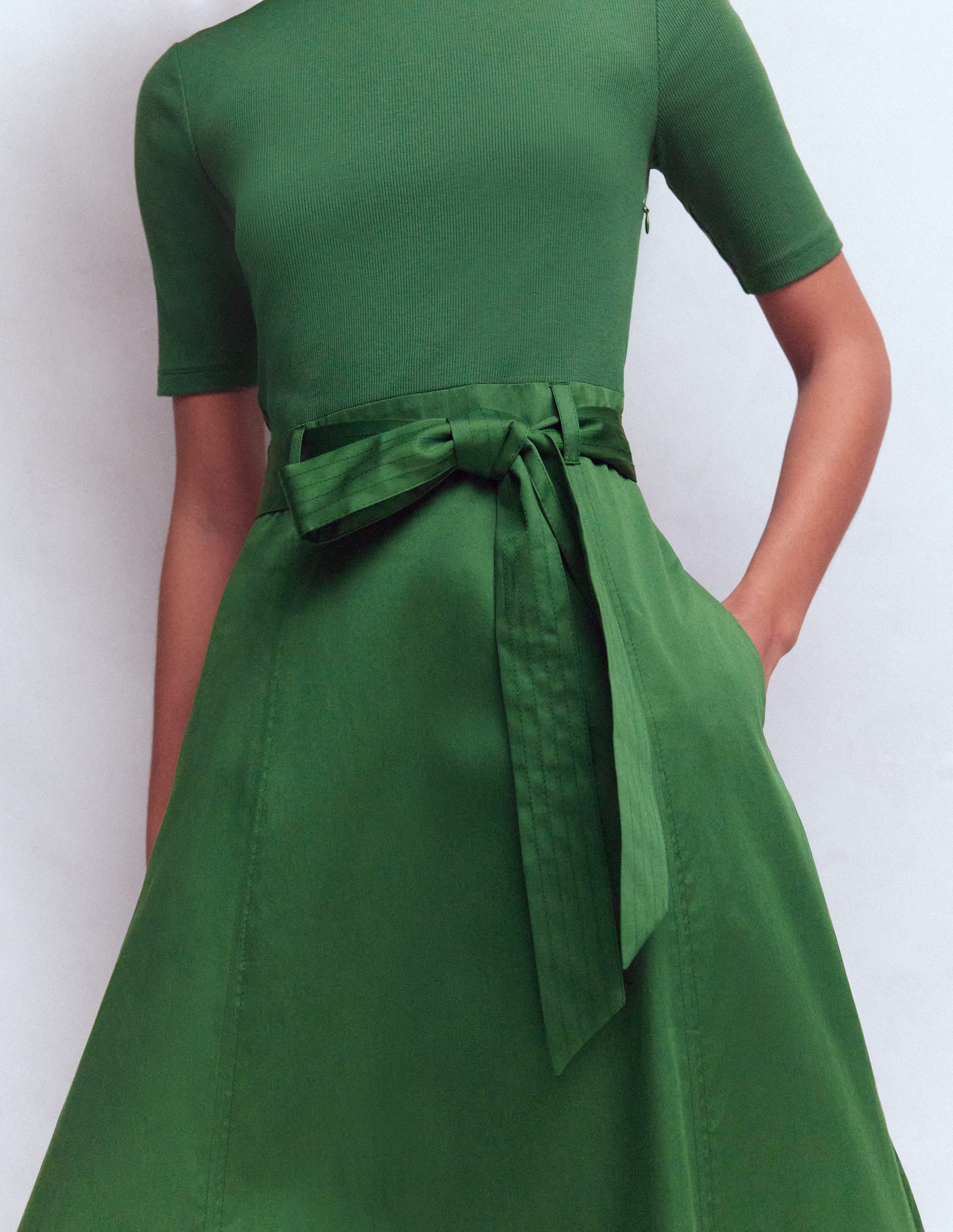 Crew Neck Mix Media Dress-Promenade Green - Image 2
