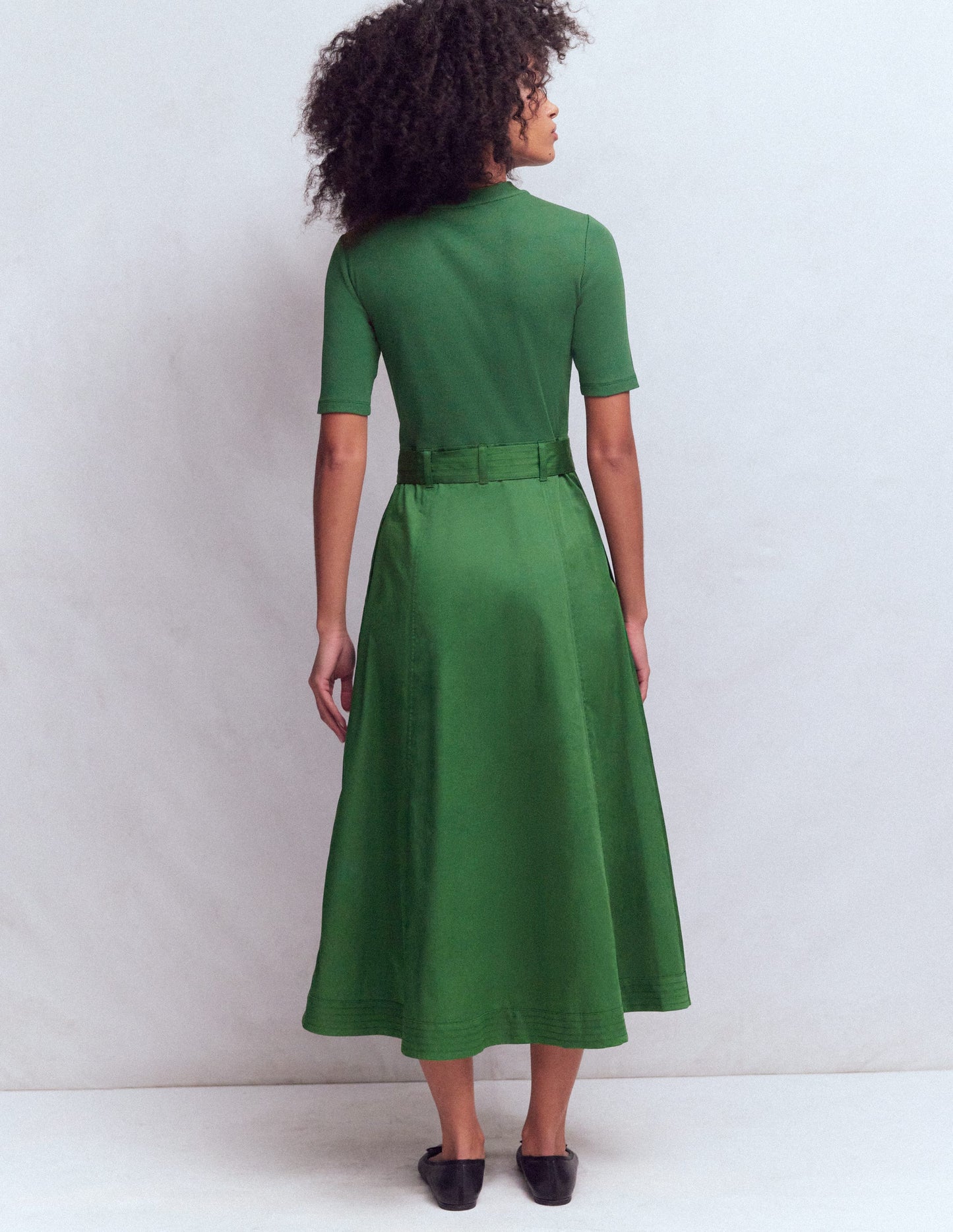 Crew Neck Mix Media Dress-Promenade Green