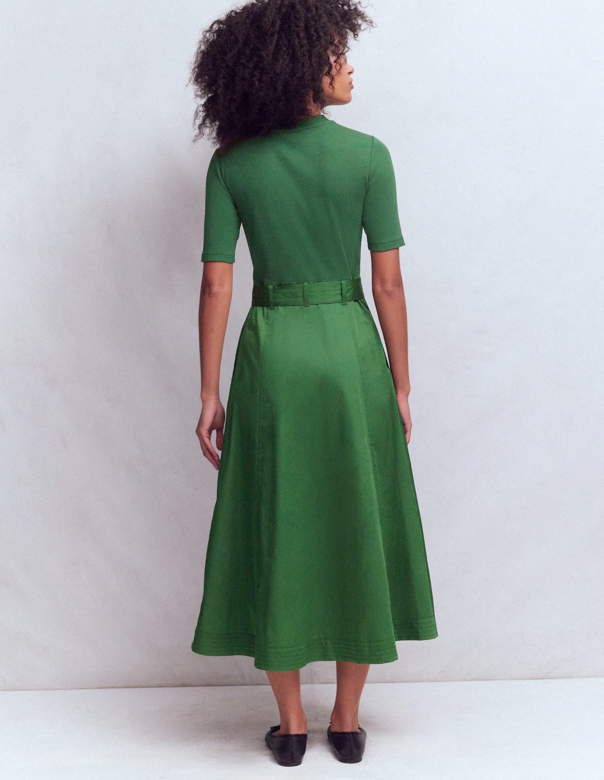 Crew Neck Mix Media Dress-Promenade Green - Image 3