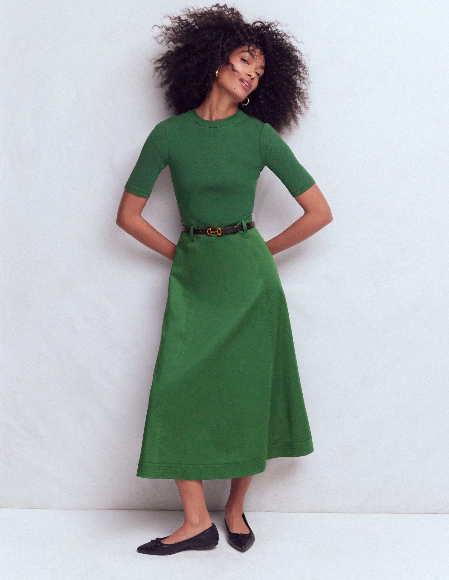 Crew Neck Mix Media Dress-Promenade Green