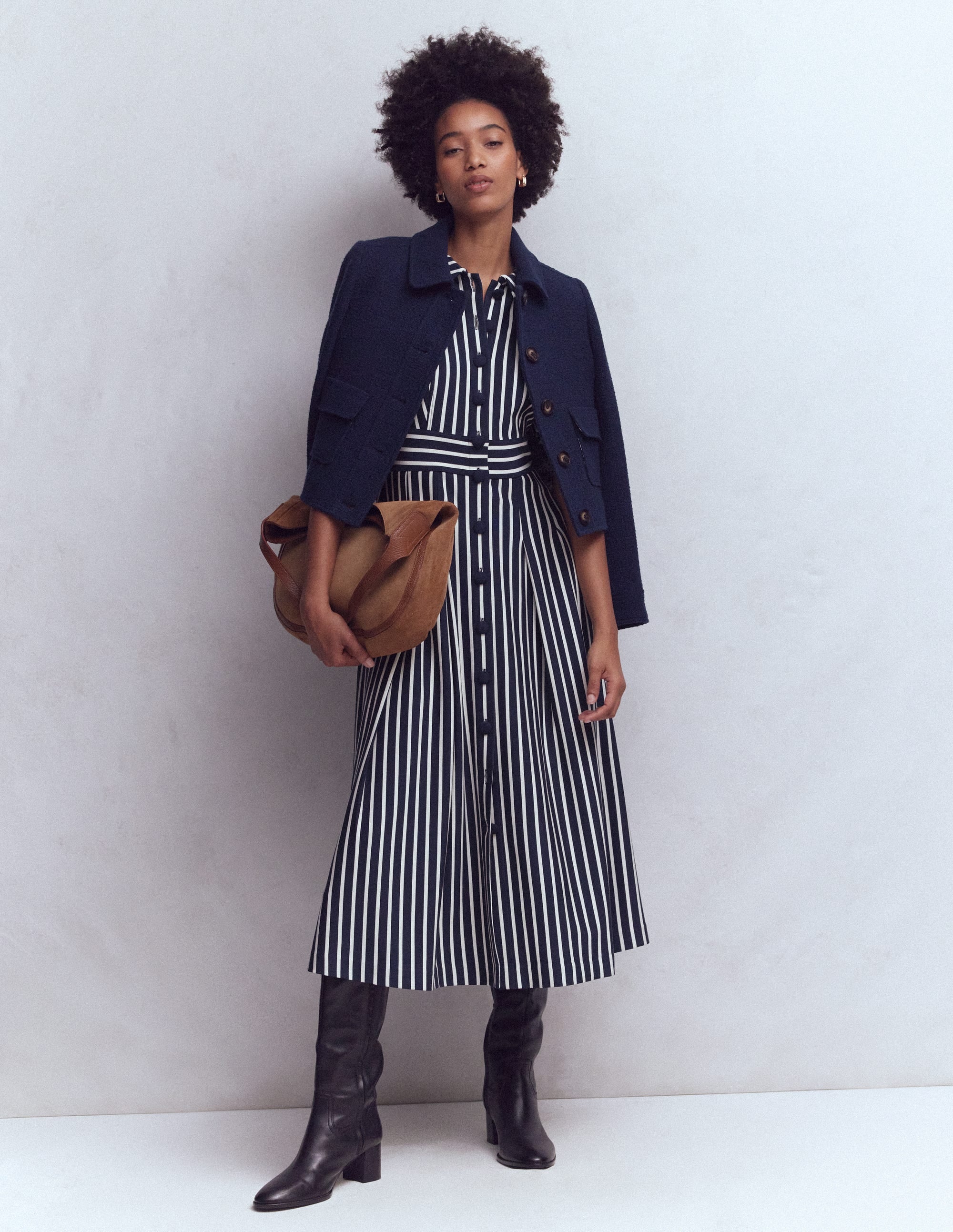 Bridget Ponte Shirt Dress-Navy and Ivory Stripe - Image 1