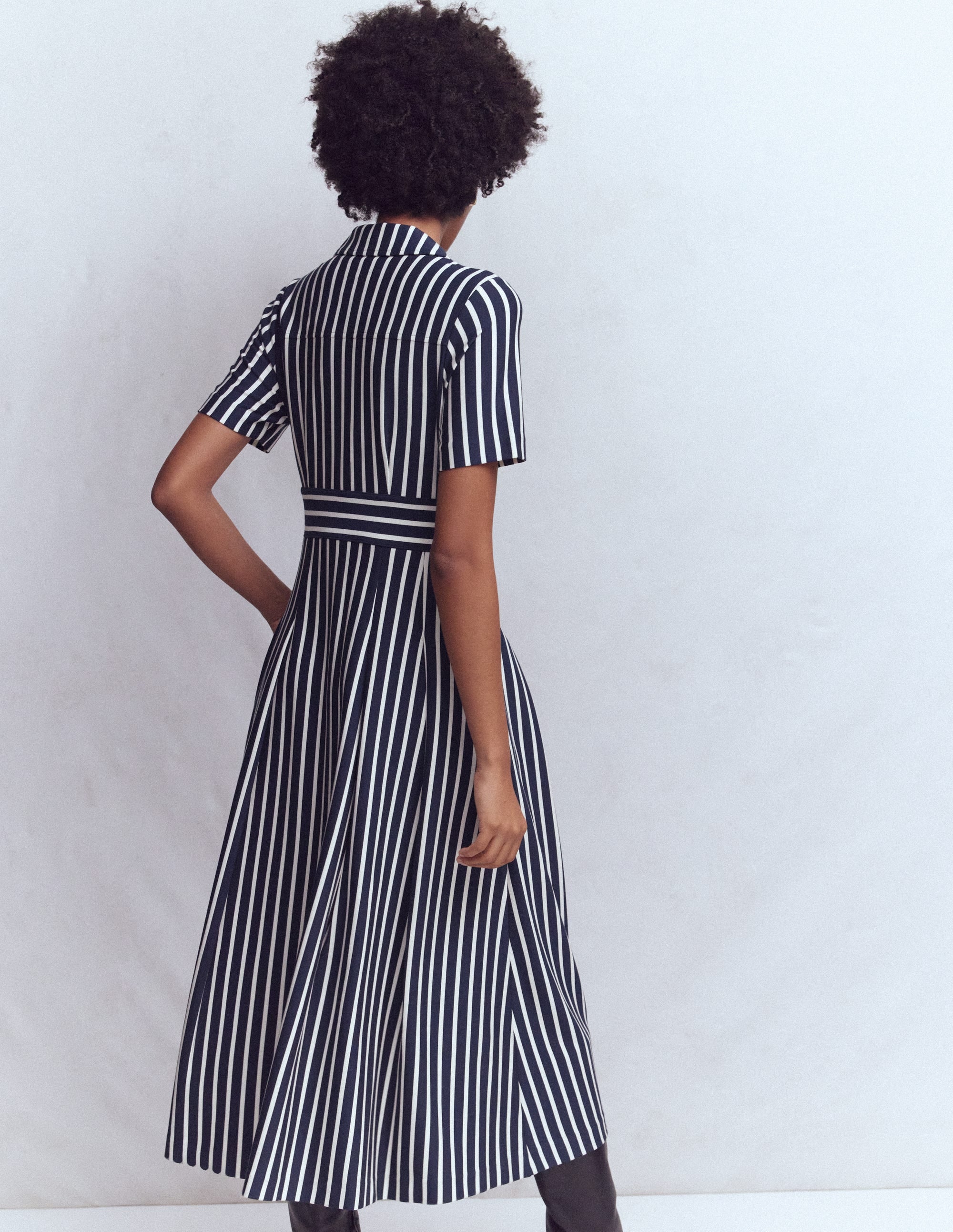 Bridget Ponte Shirt Dress-Navy and Ivory Stripe - Image 3
