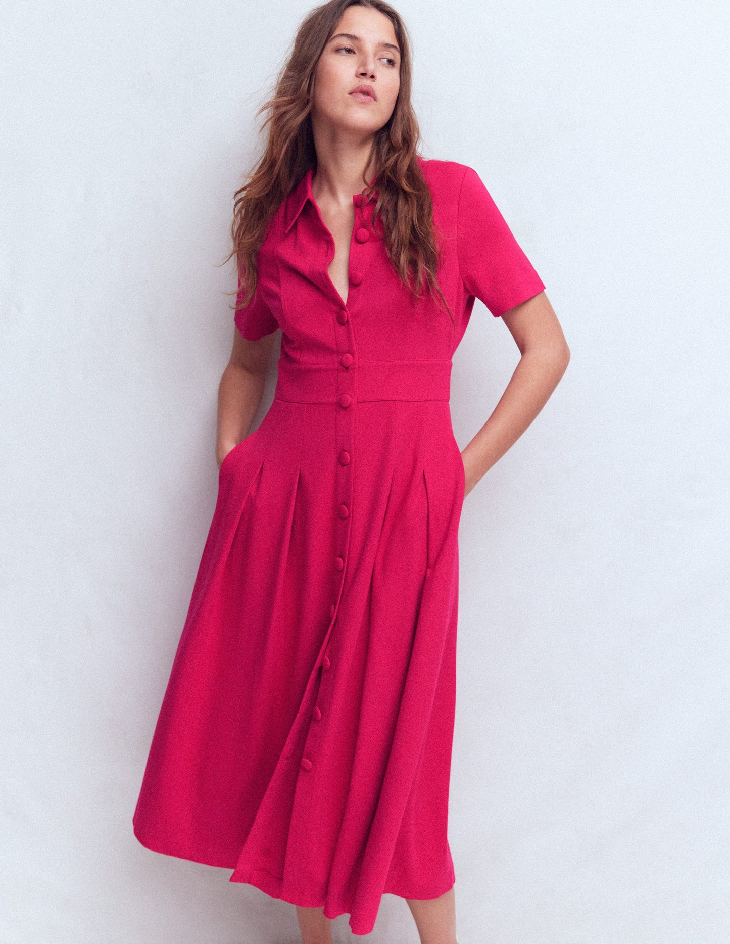 Bridget Ponte Shirt Dress-Pomegranate