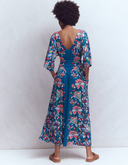 Imelda Kimono Jersey Dress-Blue, Botanical Trail-3