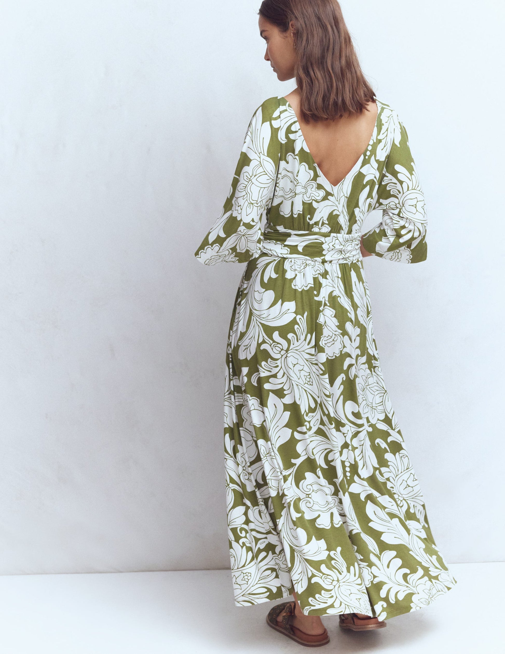 Imelda Kimono Jersey Dress-Olive, Botanical Flourish Mono-5