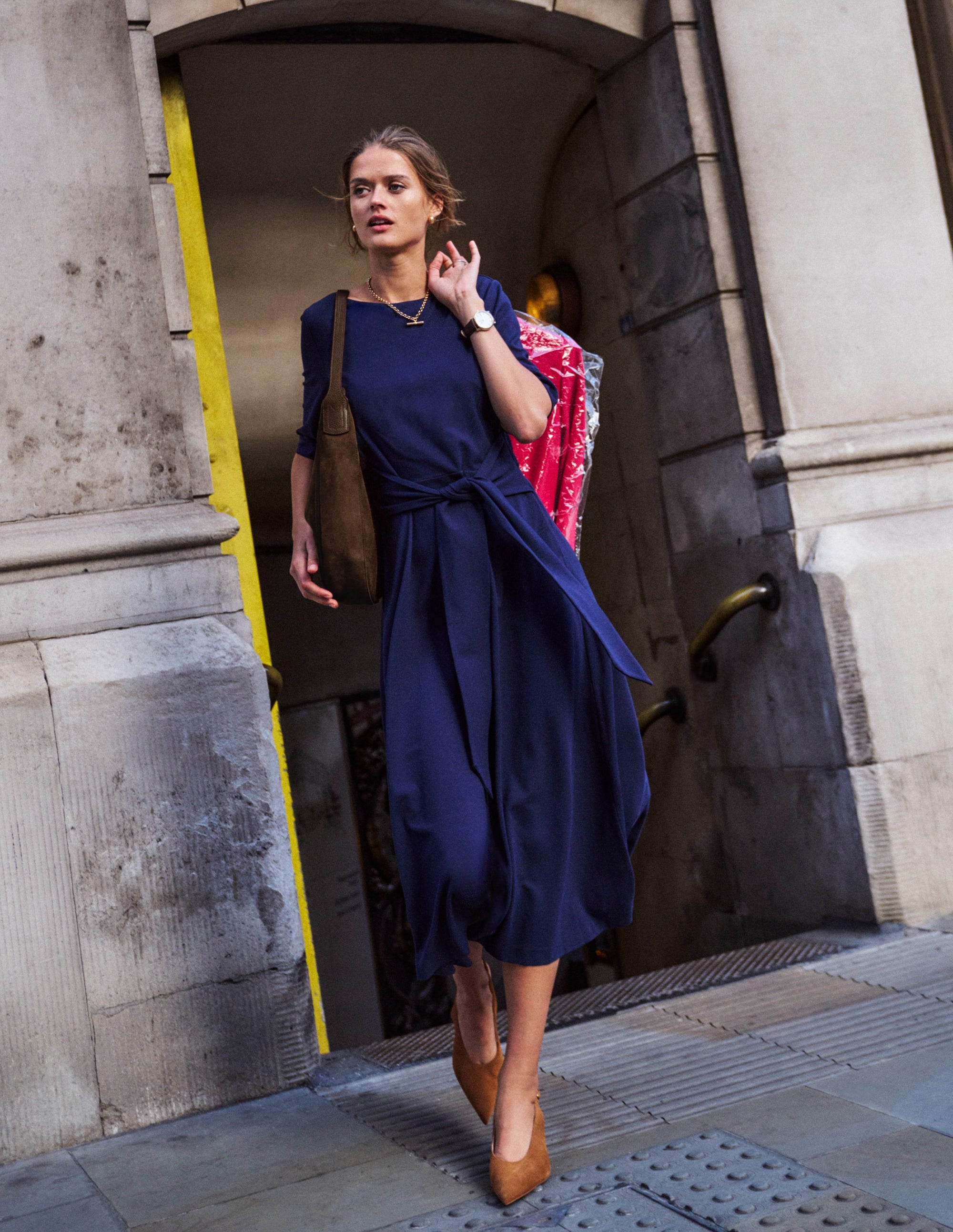 Mathilde Tie Waist Ponte Dress - Navy