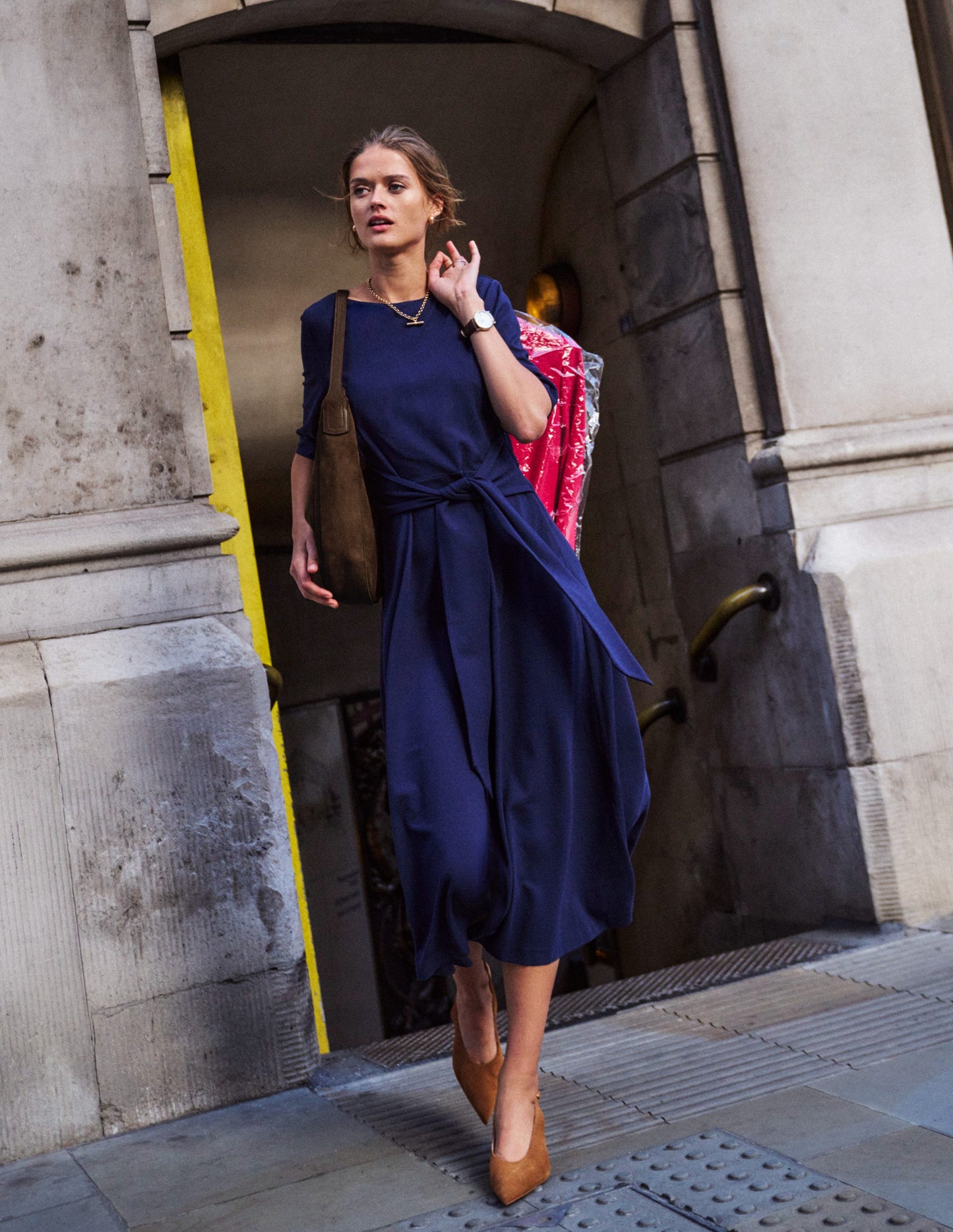Mathilde Tie Waist Ponte Dress-Navy
