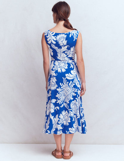 Tamsin Jersey Midi Dress-Blue, Botanical Flourish Mono-3
