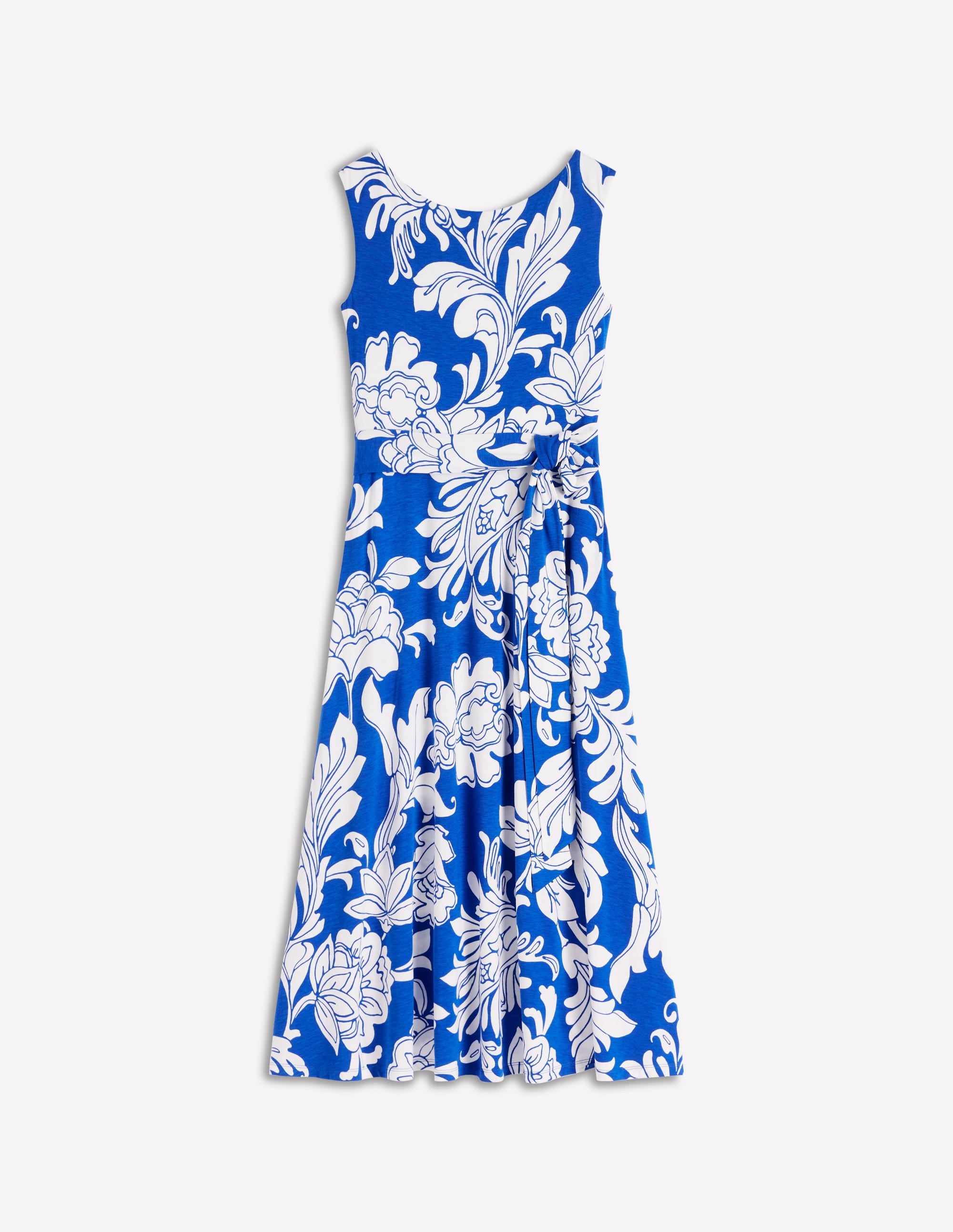 Tamsin Jersey Midi Dress-Blue, Botanical Flourish Mono - Image 5