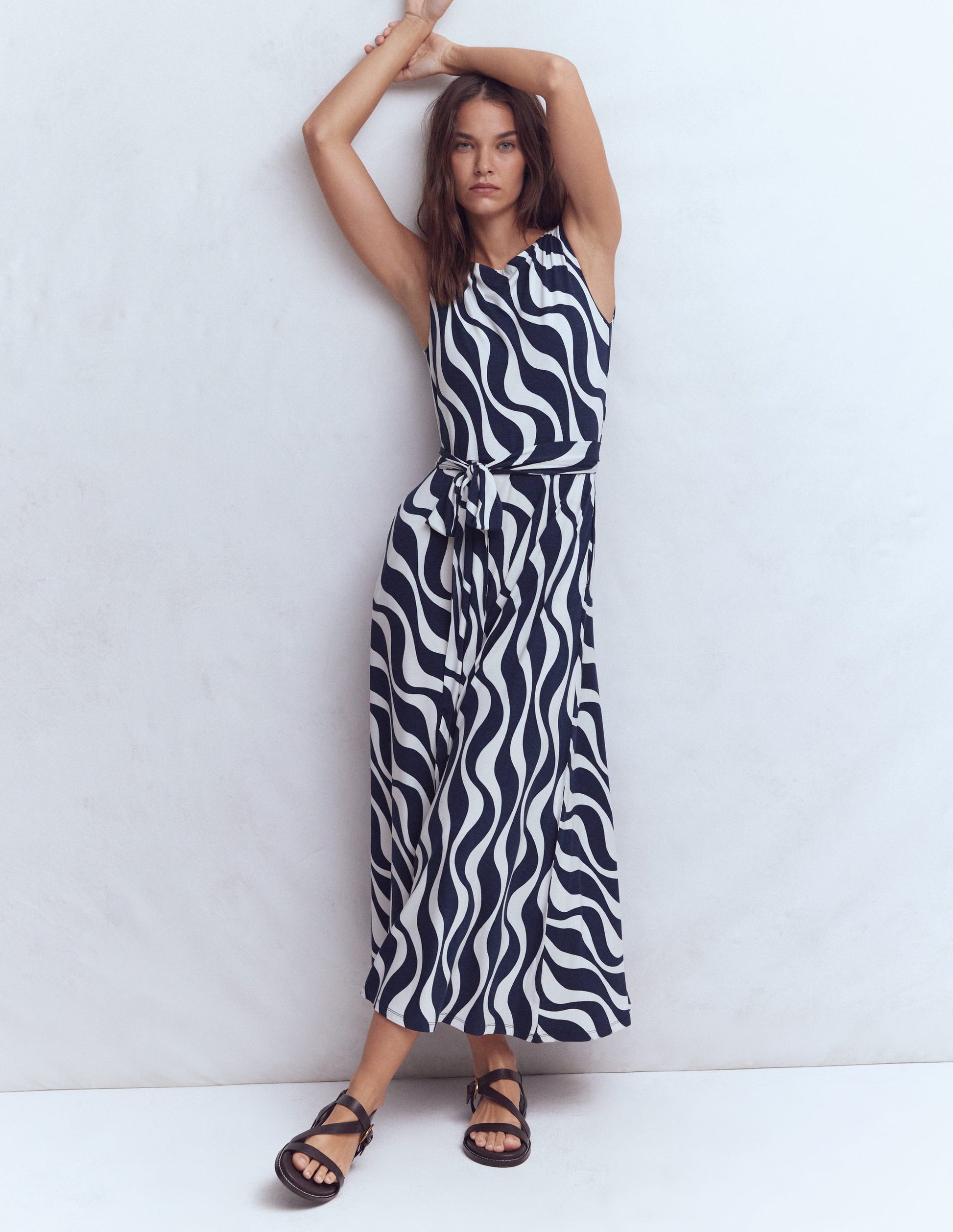 Tamsin Jersey Midi Dress-French Navy, Rhythmic Wave-1