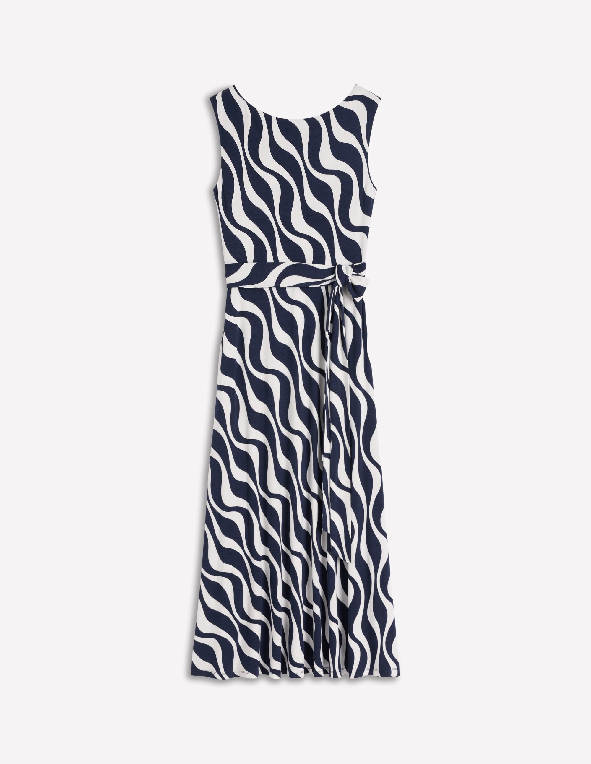 Tamsin Jersey Midi Dress-French Navy, Rhythmic Wave - Image 6
