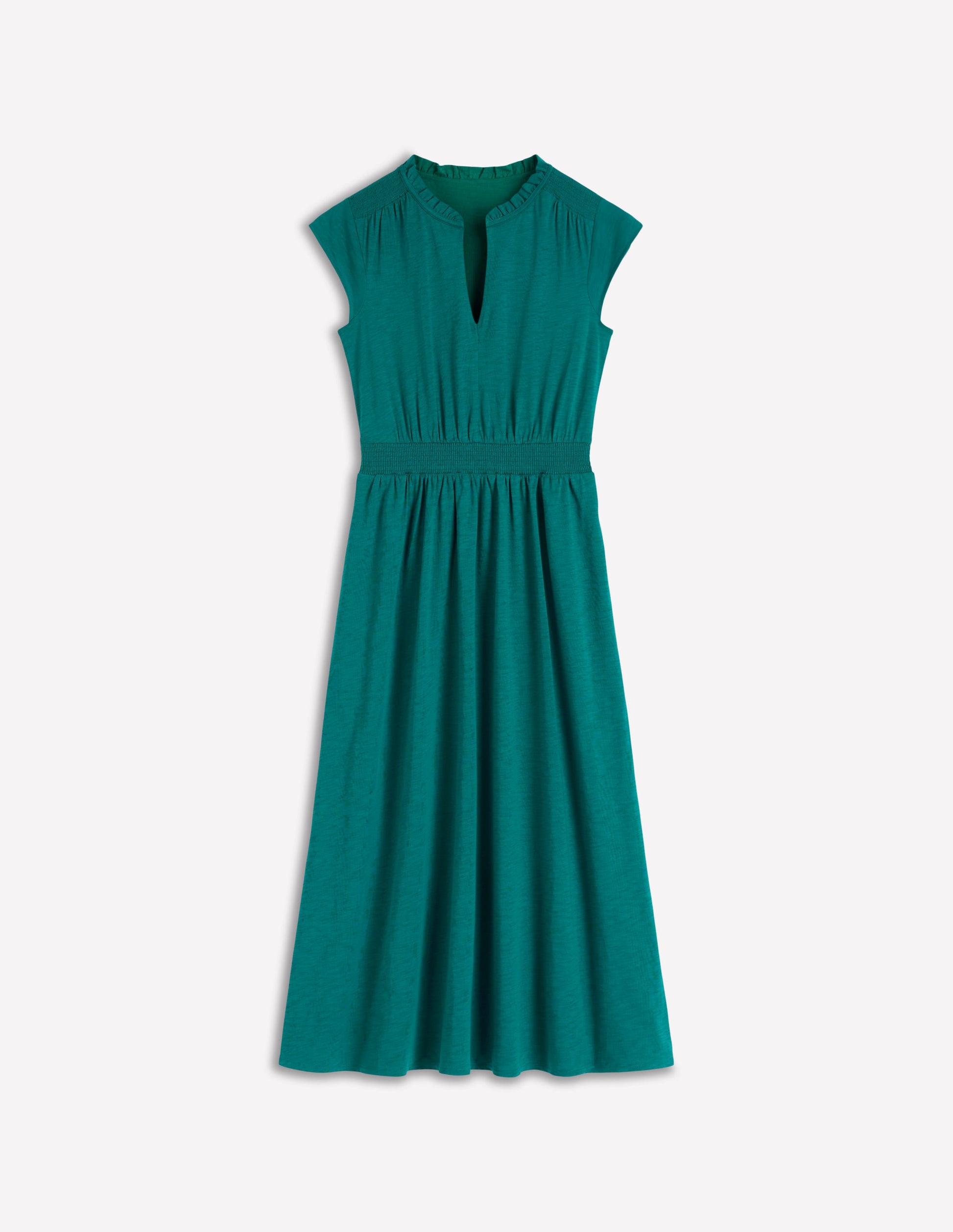 Alba Smocked Jersey Midi Dress-Drake Green-5