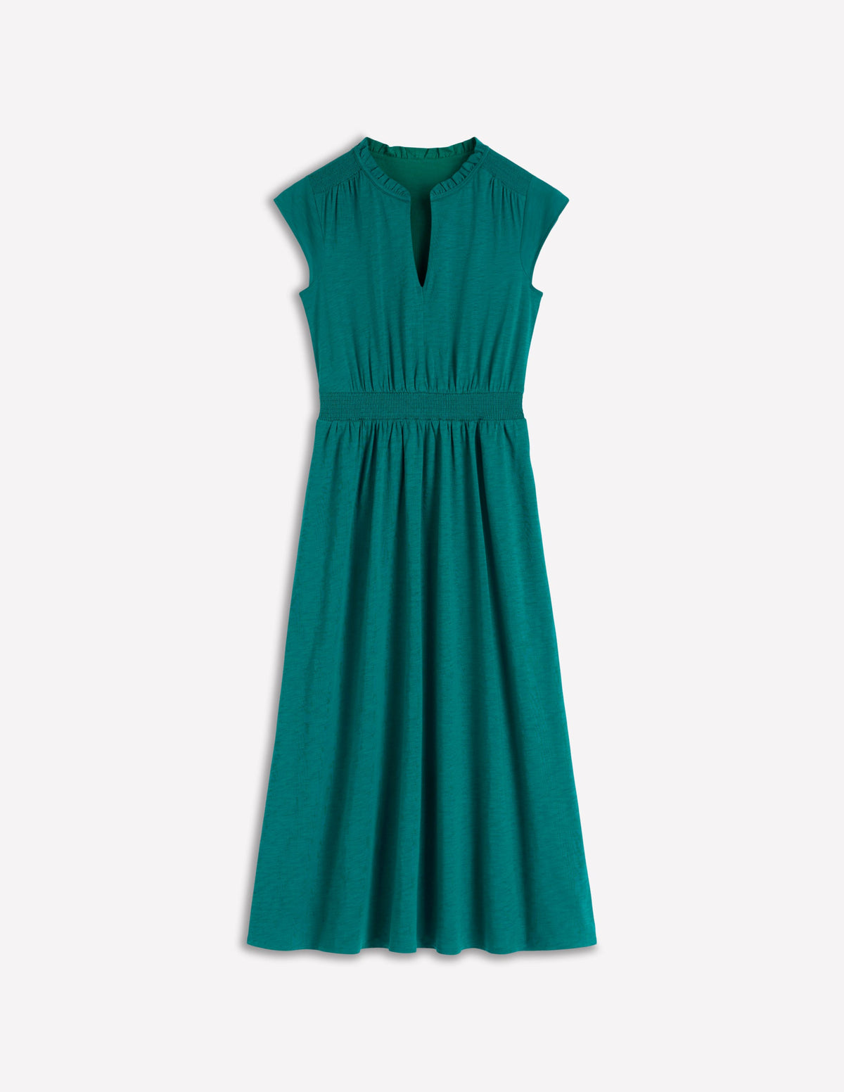 Alba Smocked Jersey Midi Dress-Drake Green - Image 5