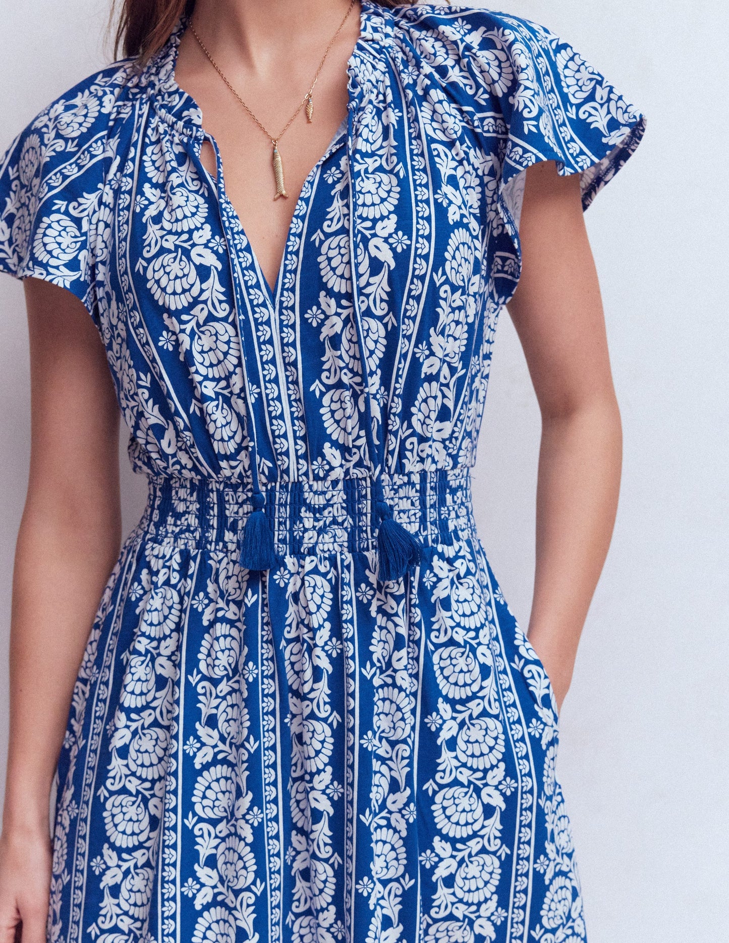 Tala Tiered Jersey Maxi Dress-Bright Blue, Ornate Floret