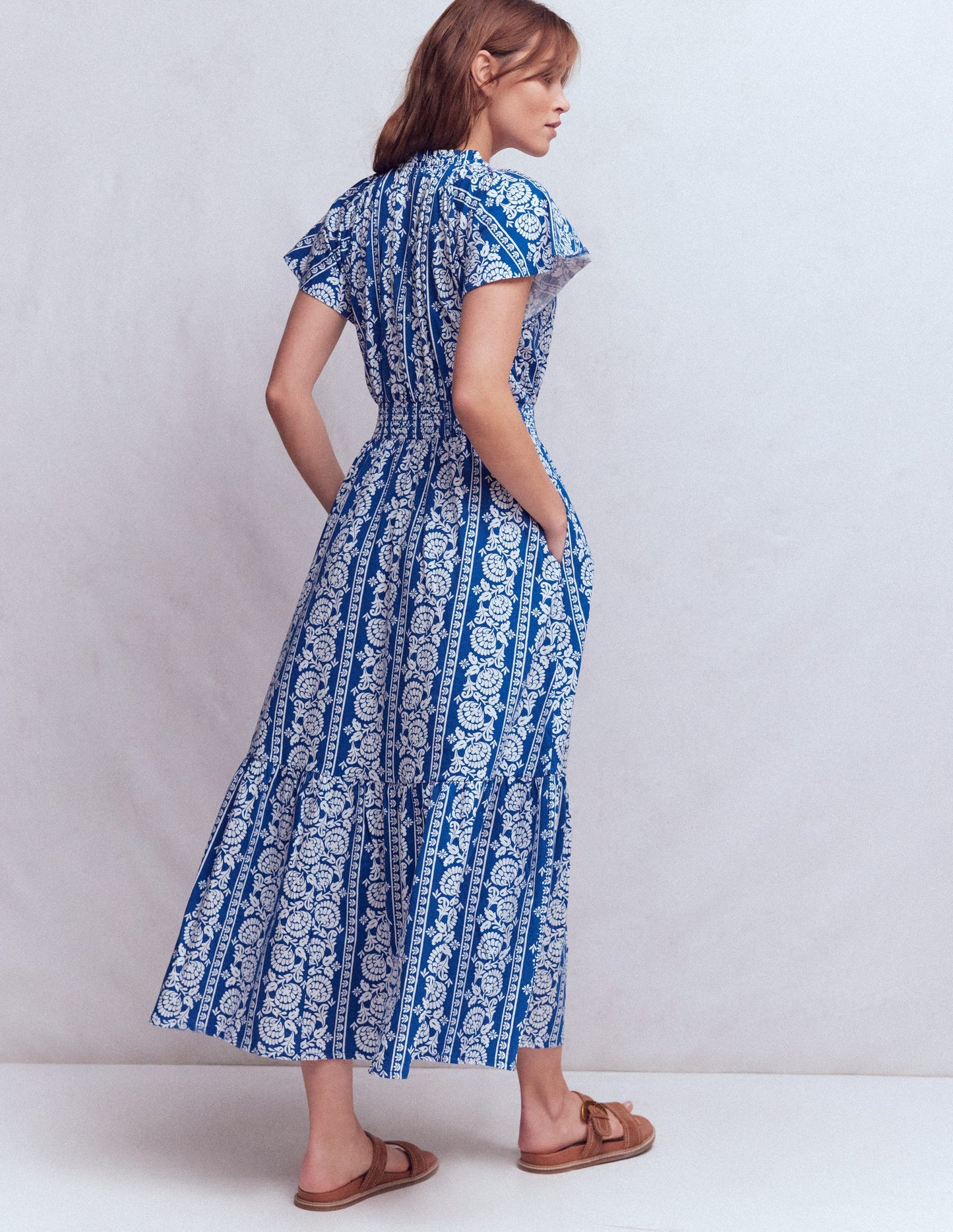 Tala Tiered Jersey Maxi Dress-Bright Blue, Ornate Floret