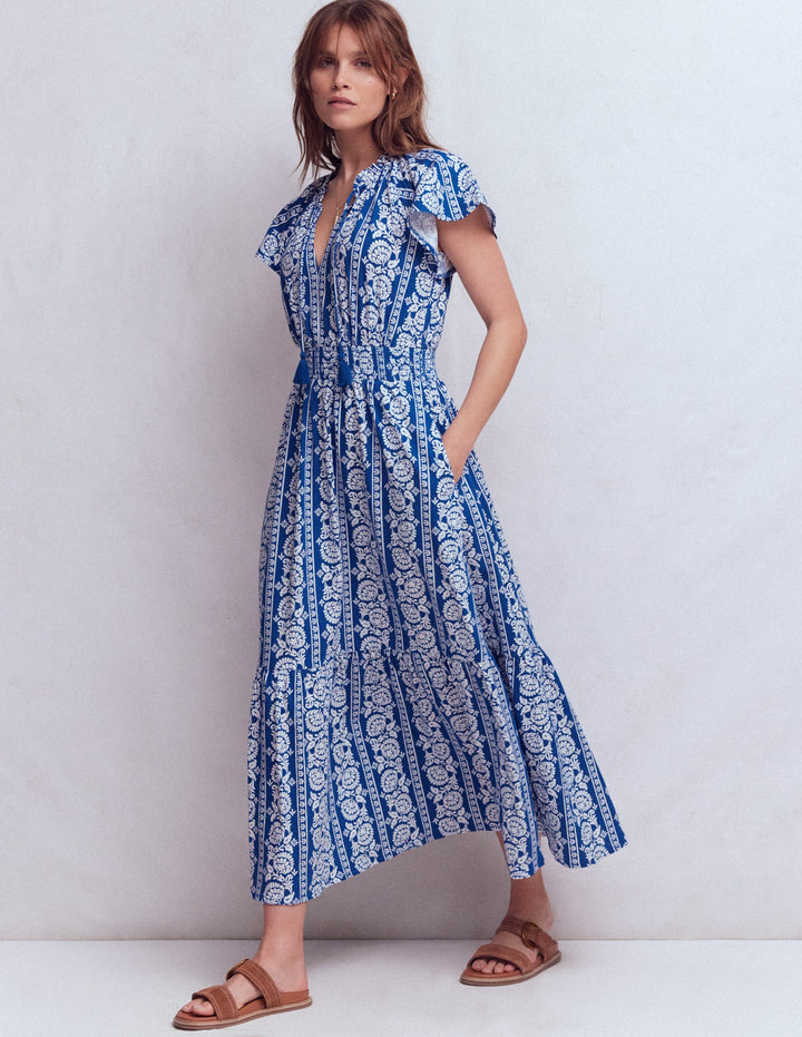 Tala Tiered Jersey Maxi Dress-Bright Blue, Ornate Floret
