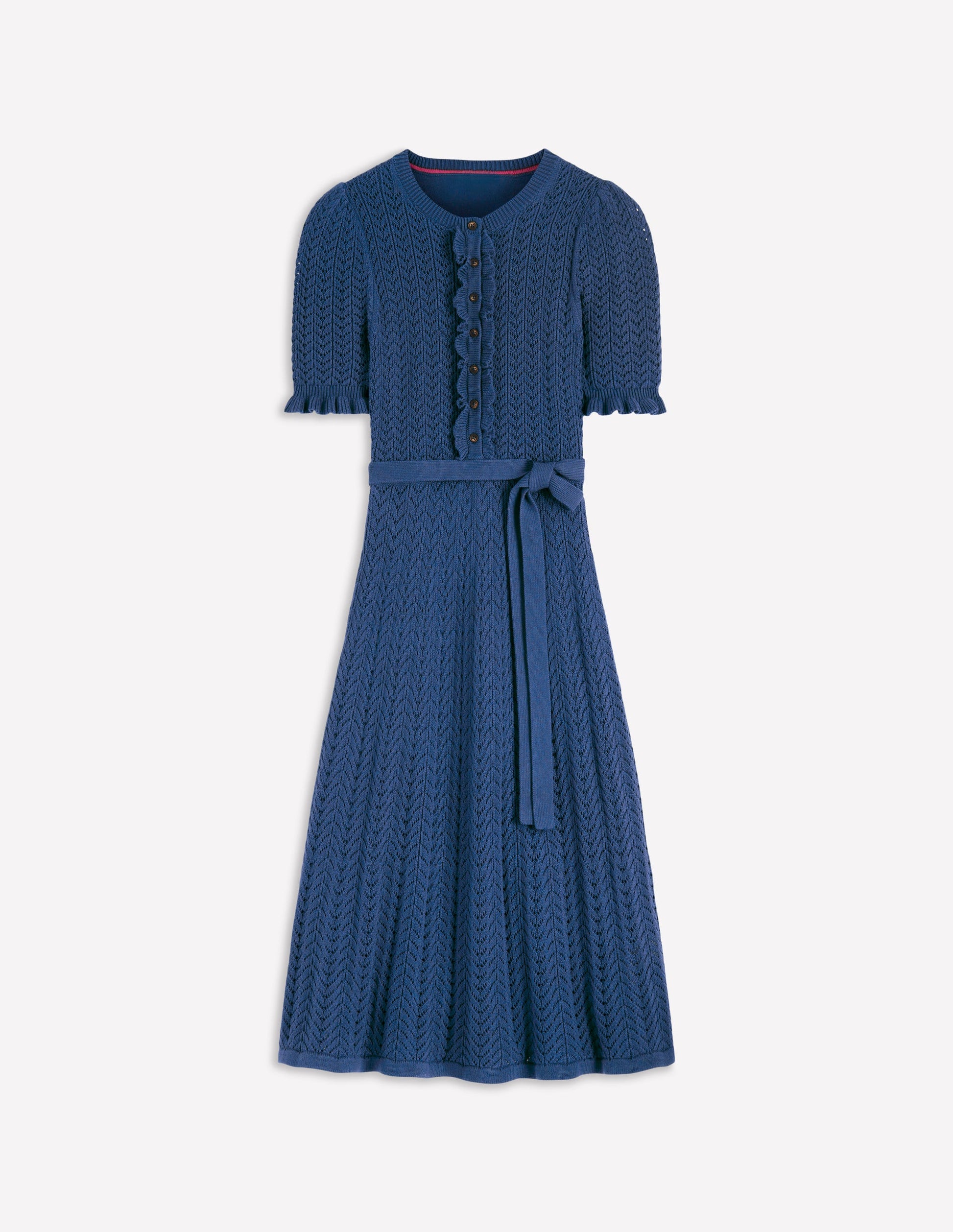 Henley Frill Knitted Dress-Denim Blue-6