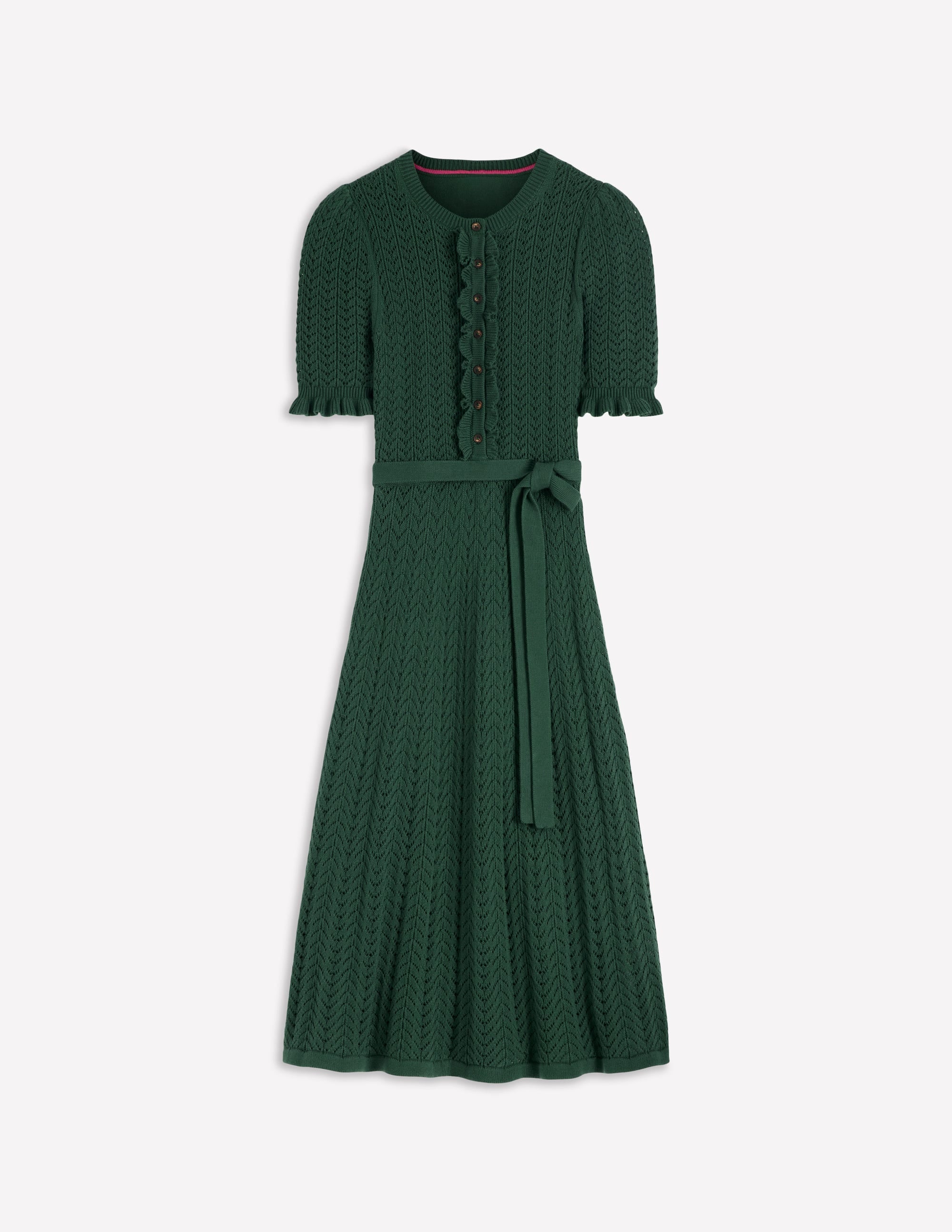 Henley Frill Knitted Dress-Hunter Green - Image 6