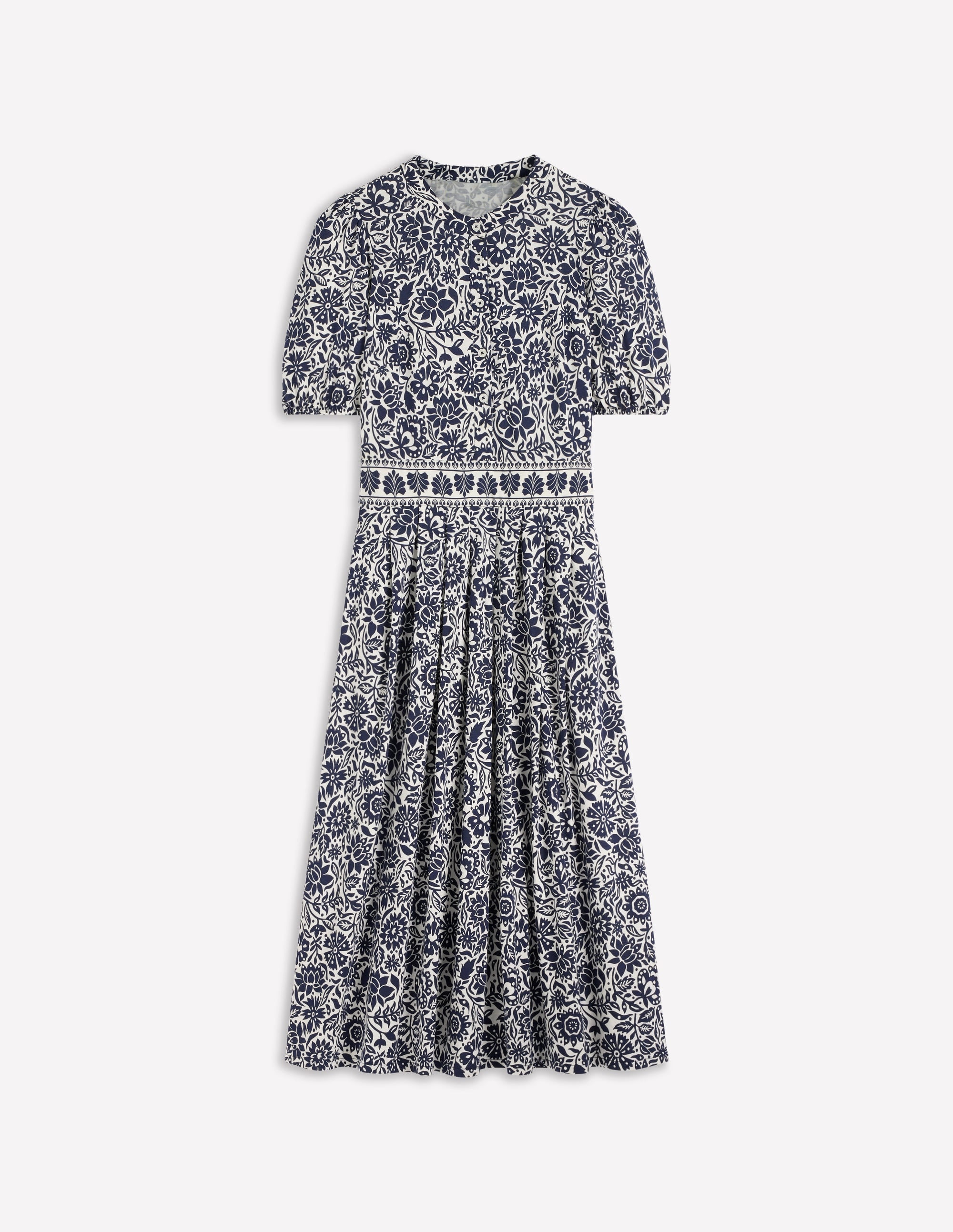 Amber Pleat Jersey Midi Dress-Navy, Meadow Scatter - Image 6