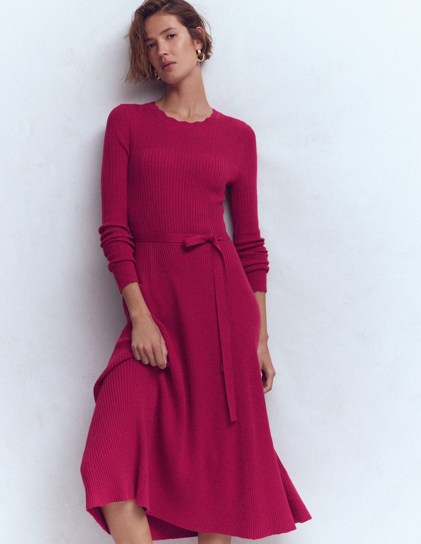 Isobel Knitted Midi Dress-Pomegranate