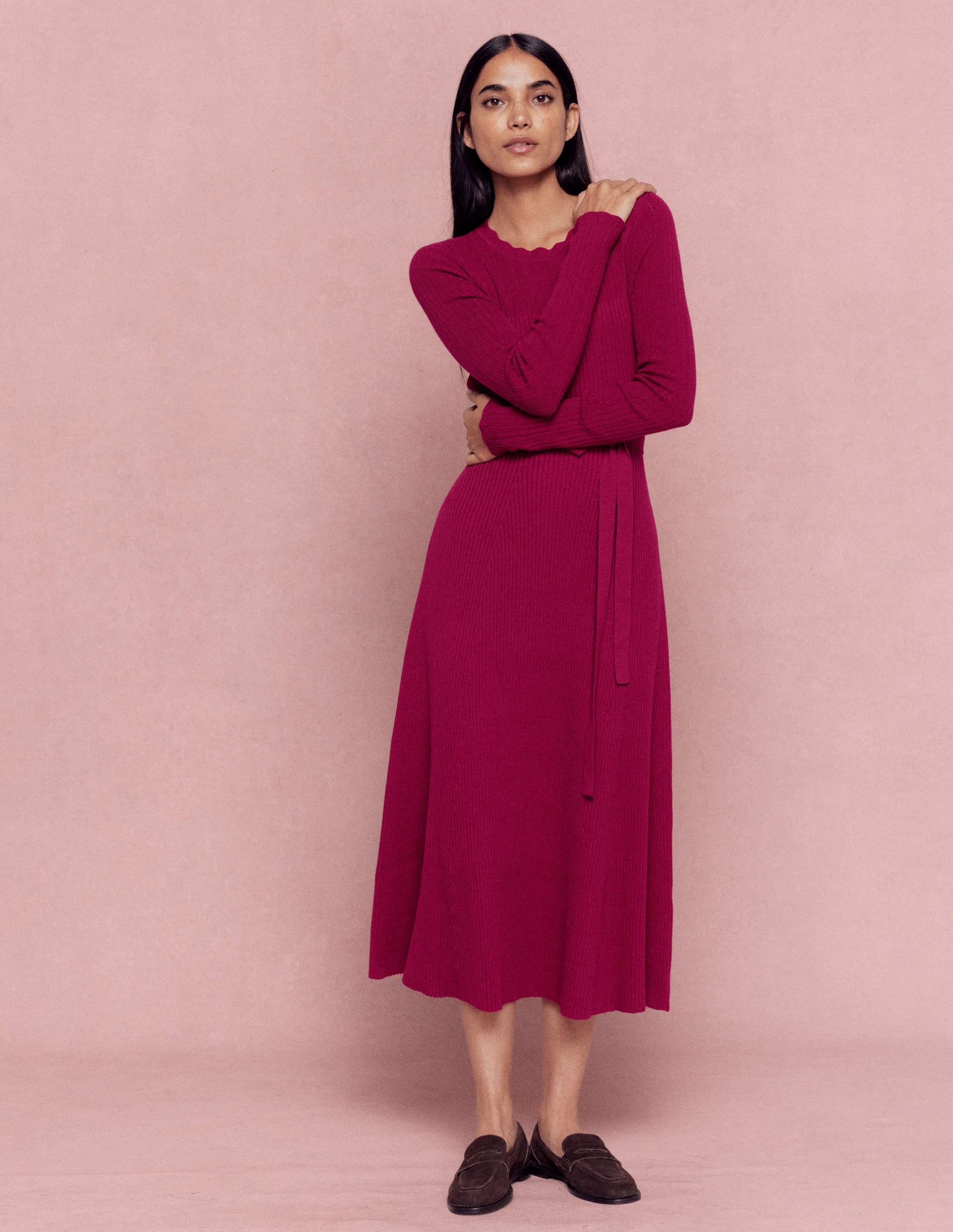Isobel Knitted Midi Dress-Pomegranate - Image 6