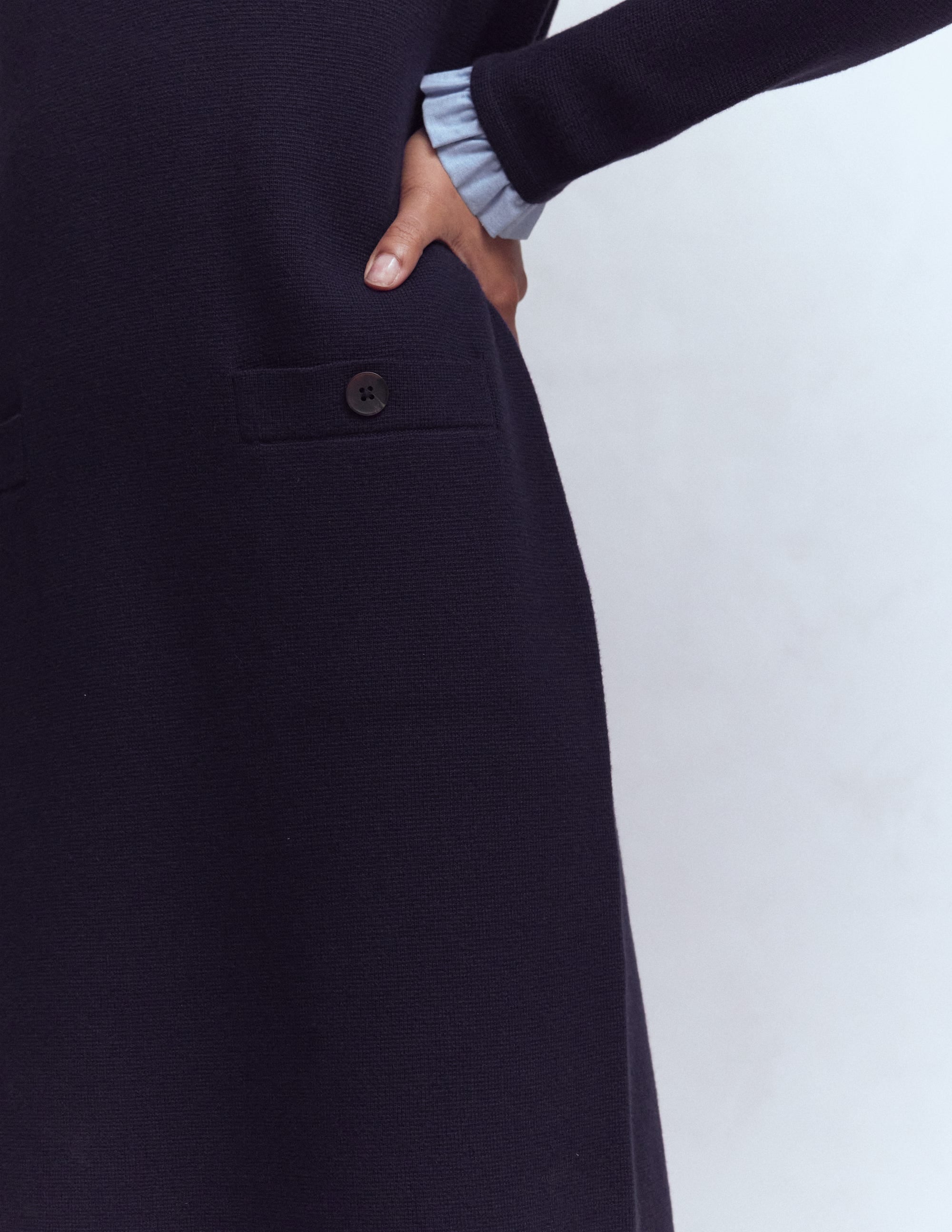 Woven Trim Knit Dress-Navy - Image 2