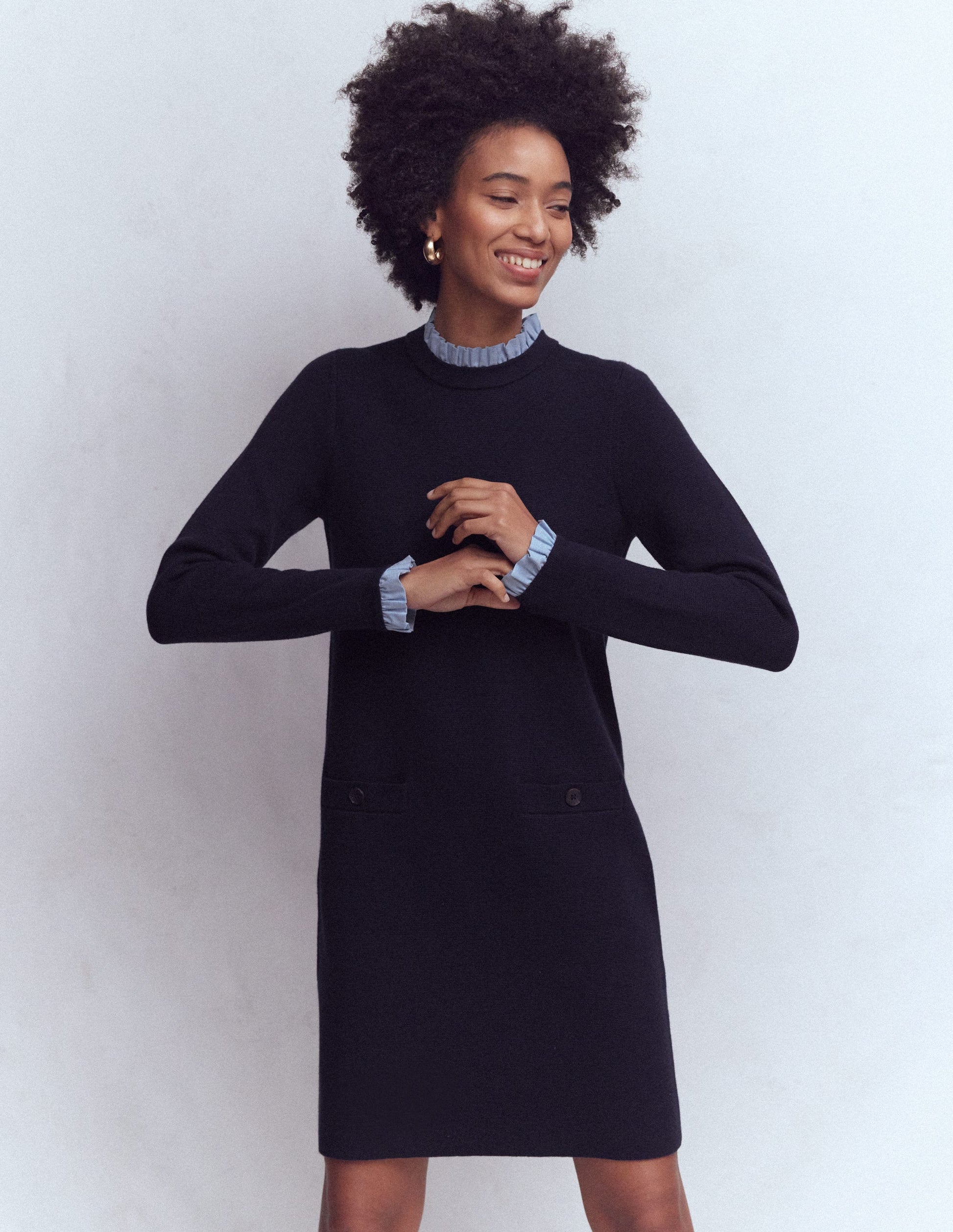 Woven Trim Knit Dress-Navy | Boden UK Woven Trim Knit Dress-Navy | Boden UK