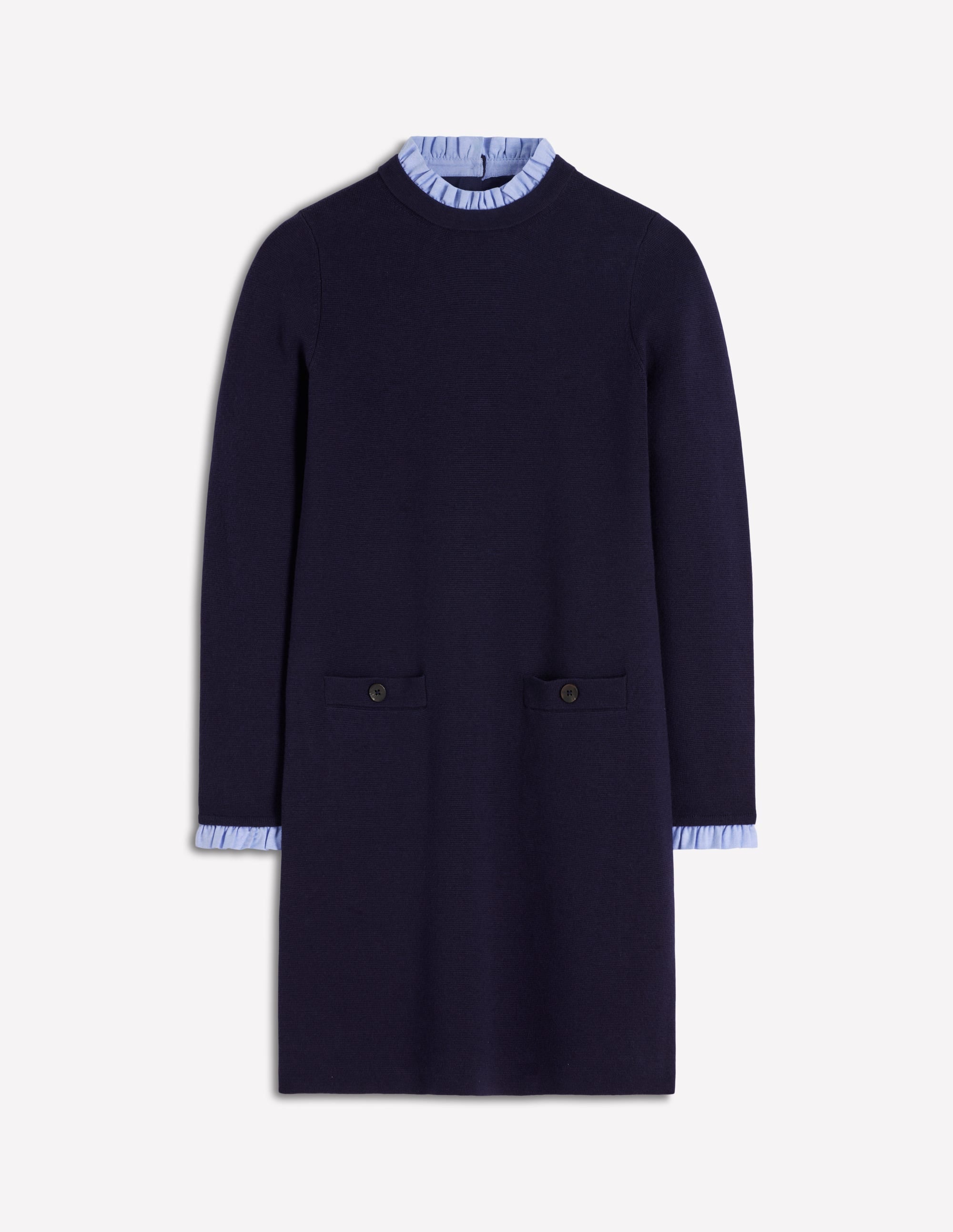 Woven Trim Knit Dress-Navy - Image 6