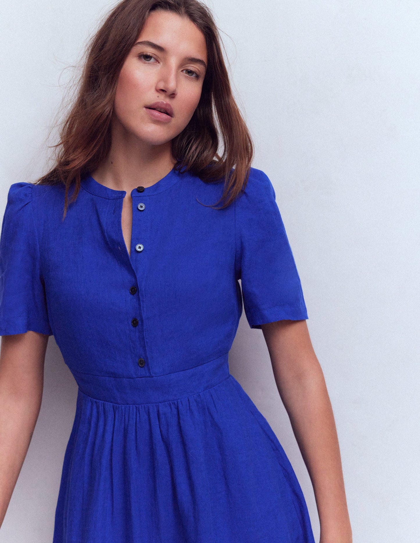 Ivy Linen Midi Dress-Bright Blue