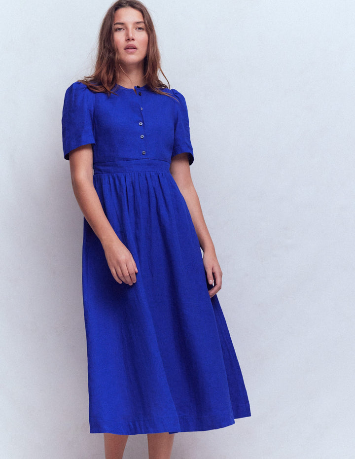 Ivy Linen Midi Dress-Bright Blue